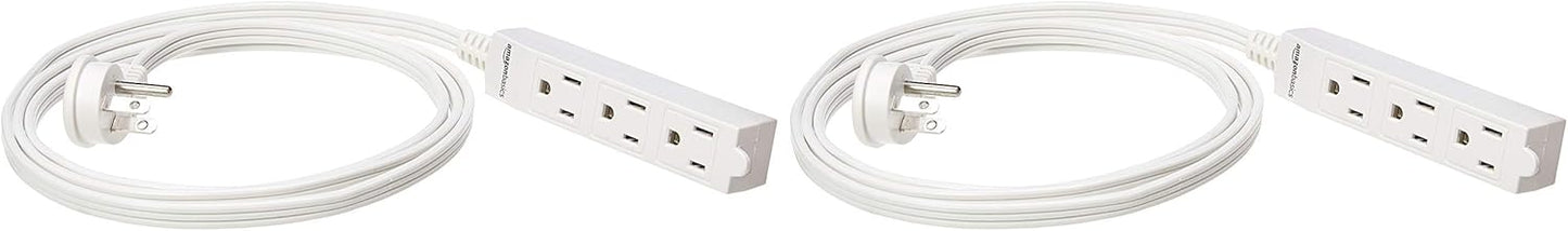 Amazon Basics Rectangular Indoor Extension Cord Power Strip, 3-Prong, Flat Plug, Grounded - 13 Amps, 1625 Watts, 125 VAC - 2-Pack, 6 ft, White