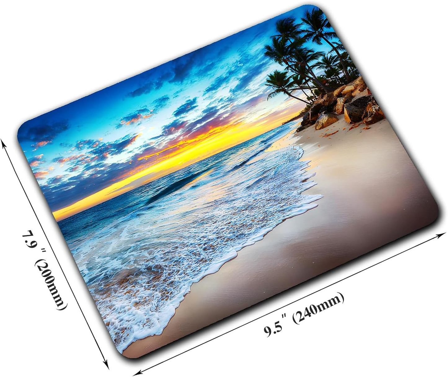 Sunset Beach Wave Mouse Pads for Desk, Portable Wireless Computer Mouse pad Small Design with Women, Non-Slip Rubber Base Laptop Mousepad 9.5" x 7.9" Smooth Surface for Office & Travel