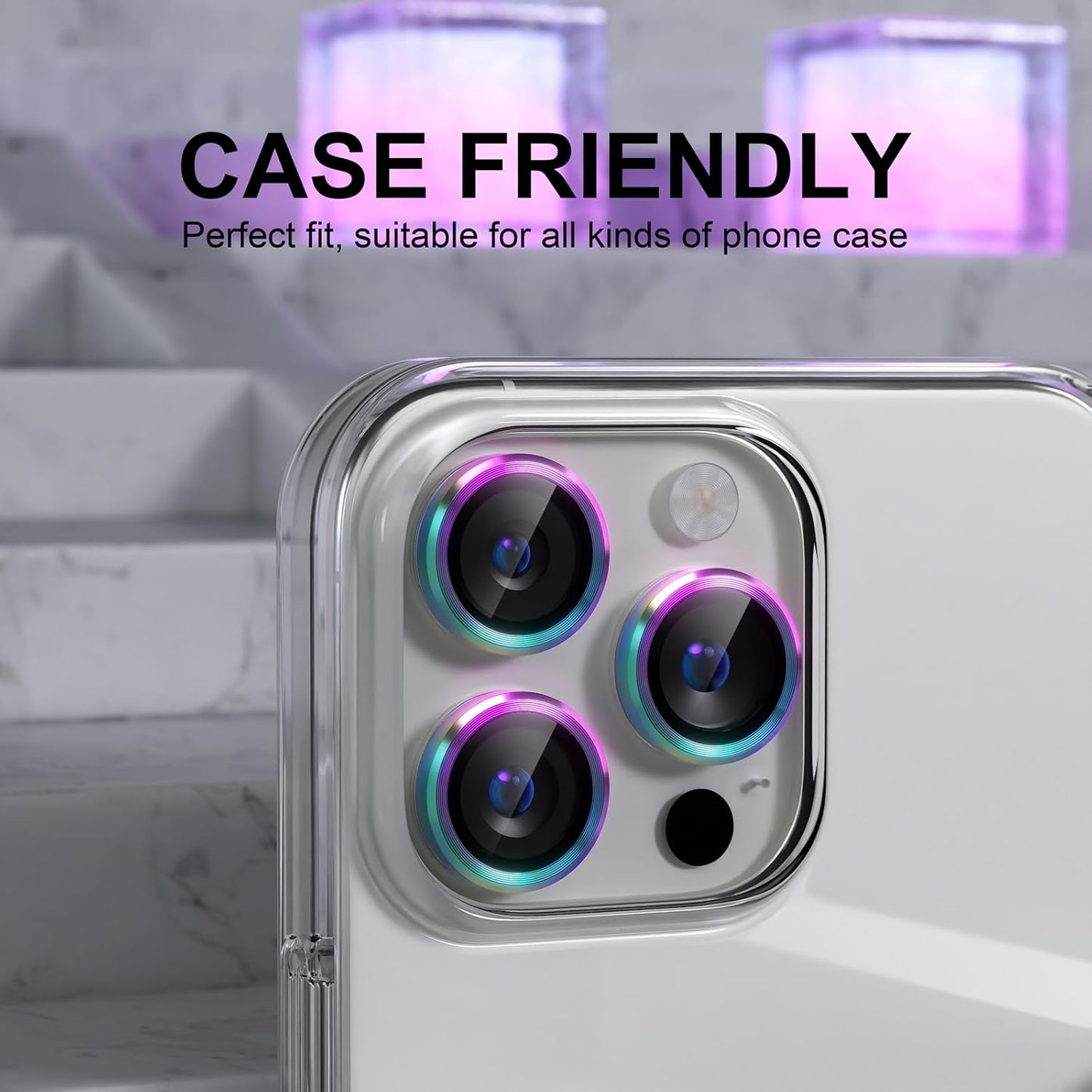 Choiche Compatible for iPhone 16 Pro/iPhone 16 Pro Max Camera Lens Protector, 9H Tempered Glass Camera Cover Screen Protector Metal Ring Decoration Accessories (Colorful)