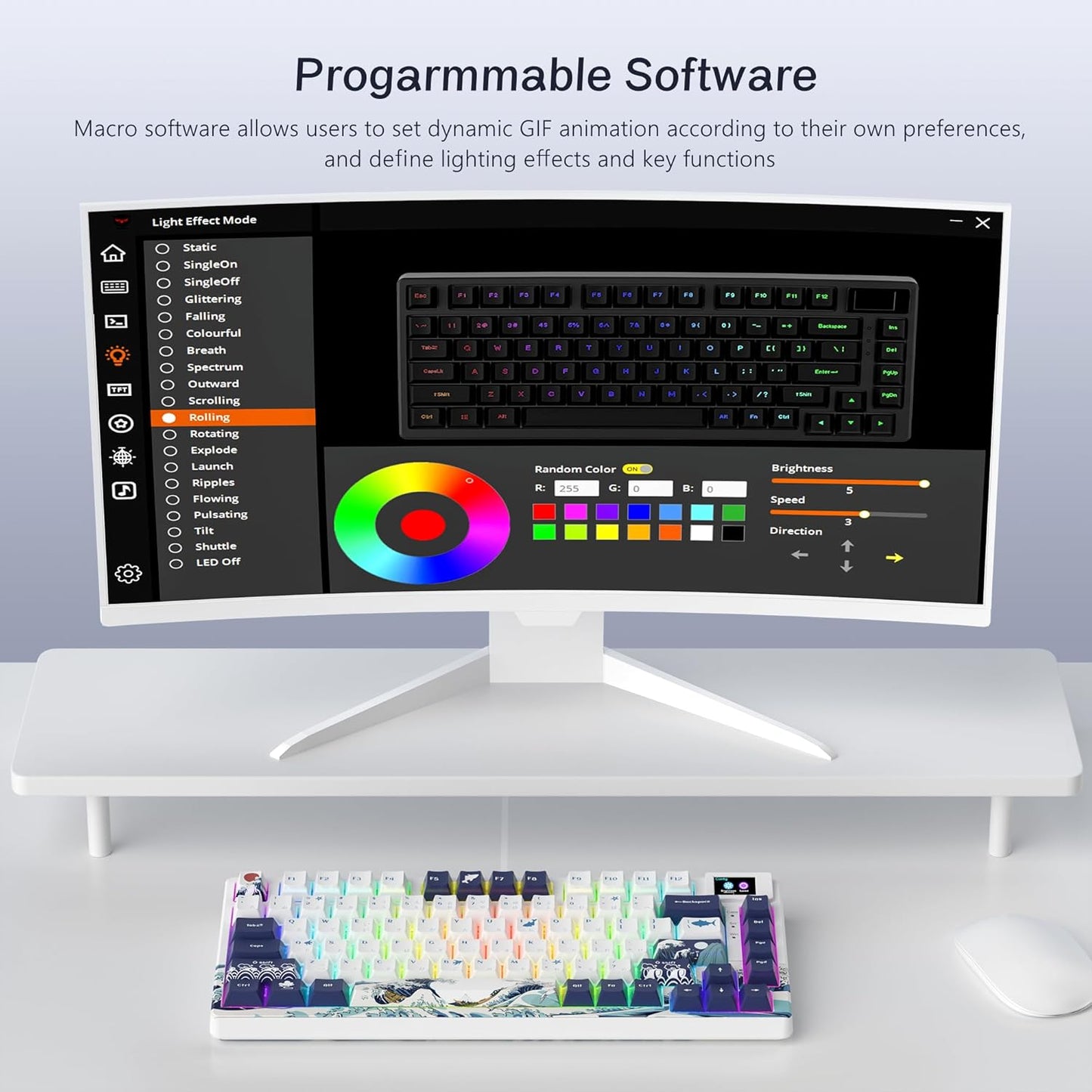 Womier S-K80 75% Keyboard with Color Multimedia Display Mechanical Gaming Keyboard, Wired Hot Swappable Gasket Mount RGB Custom Key Board, Pre-lubed Stabilizer for Mac/Win, White Kanagawa