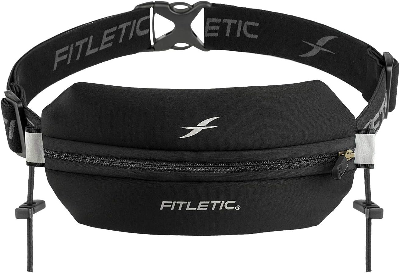 Fitletic Neo Race Belt, Black | Unique No Bounce Design for Marathon, Triathlon, Trail, 5k, 10k | Running Belt | N01R-01