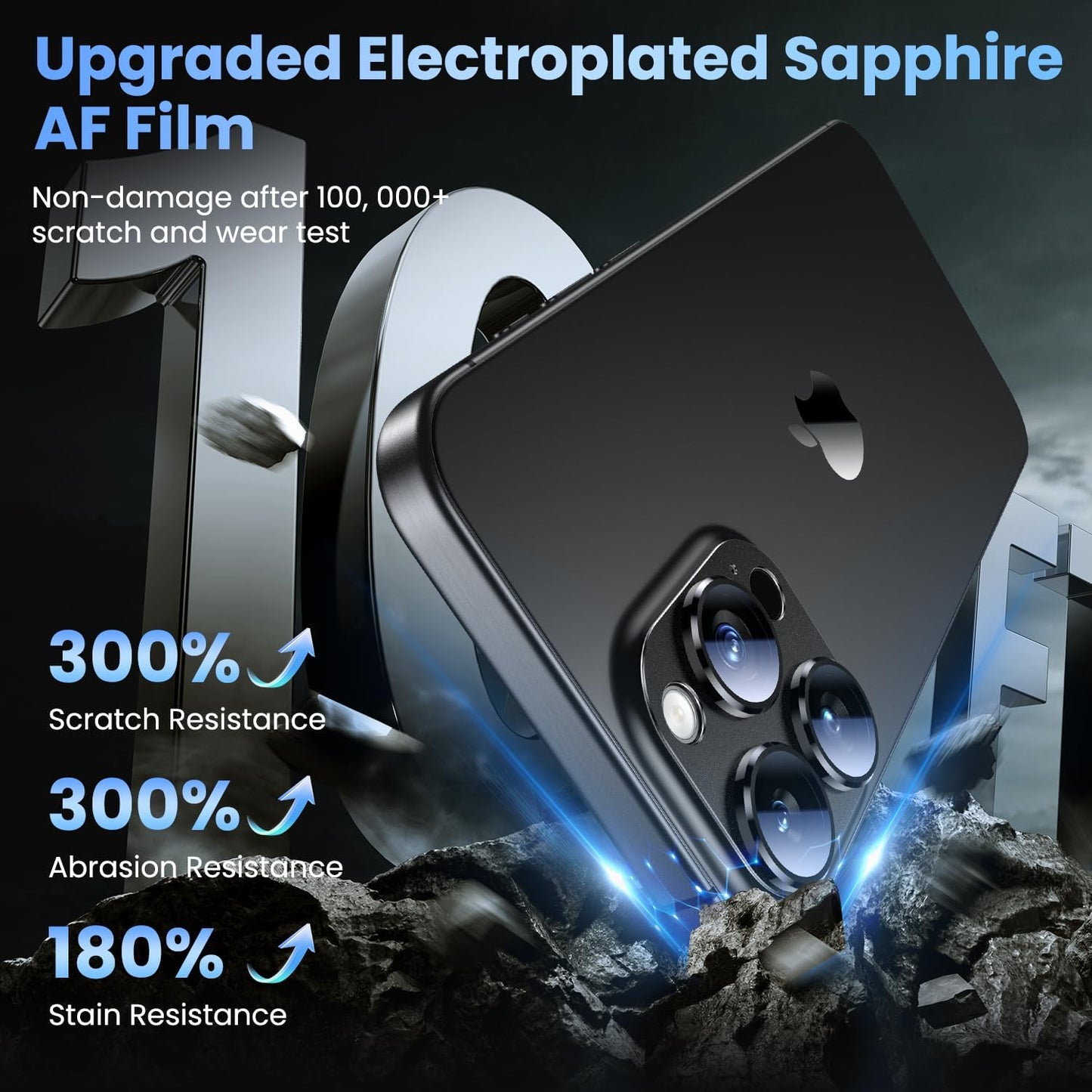 Uyiton Compatible with iPhone 16 Pro/iPhone 16 Pro Max Camera Lens Protector - [Not Easy to Break][Strong Adsorption][Case-Friendly] Metal Tempered Glass Rear Camera Screen Cover - Black Titanium