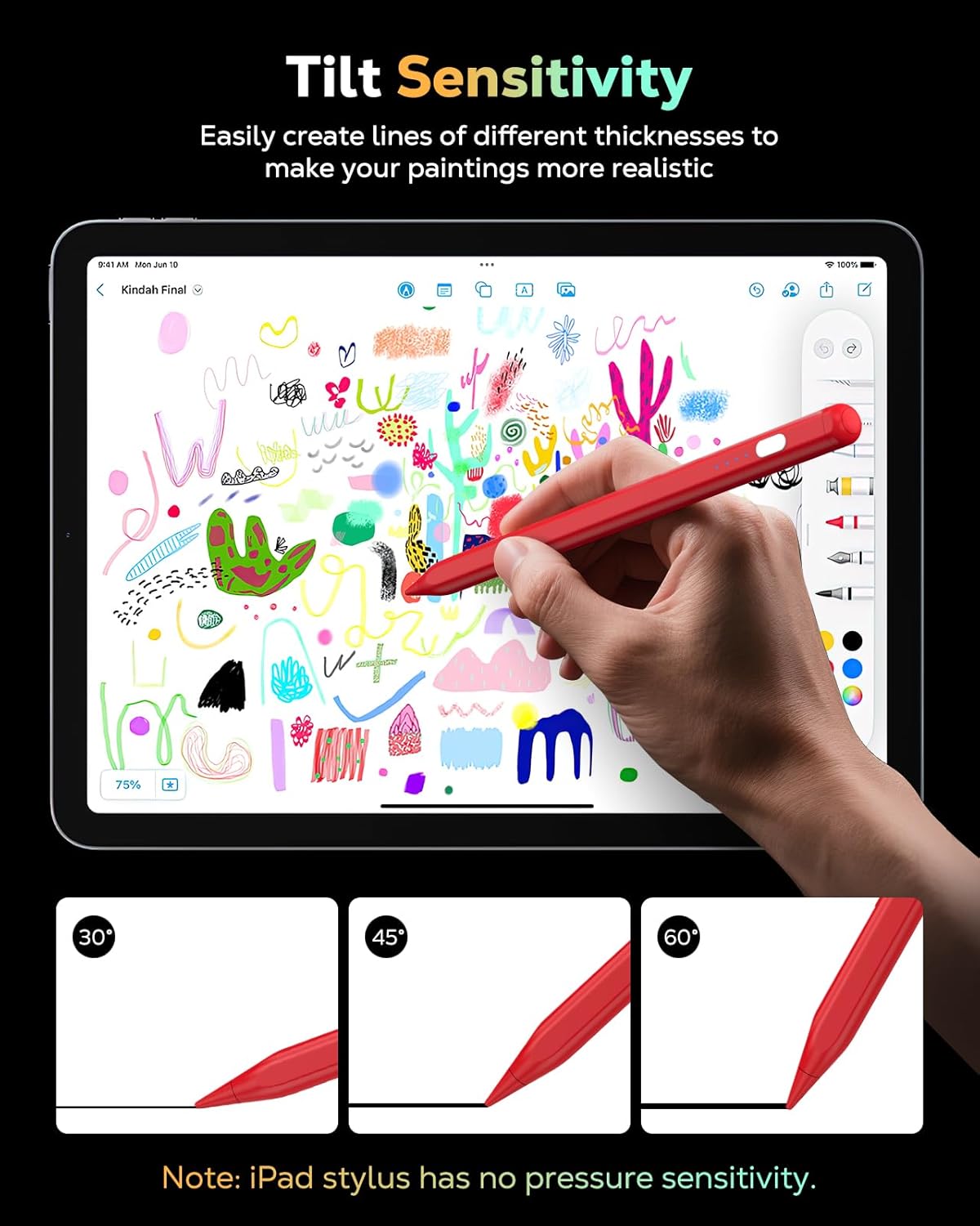 MoKo Pencil for iPad (A16) 11th 10th Gen, Stylus Pen for 2018-2025 Apple iPad 11/10/9/8/7/6/A16, Mini 7/6/5, Air M3/M2 11"/13"/5/4/3, Pro M4 13"/12.9"/11" Tilt Sensitivity, USB-C Fast Charging, Red