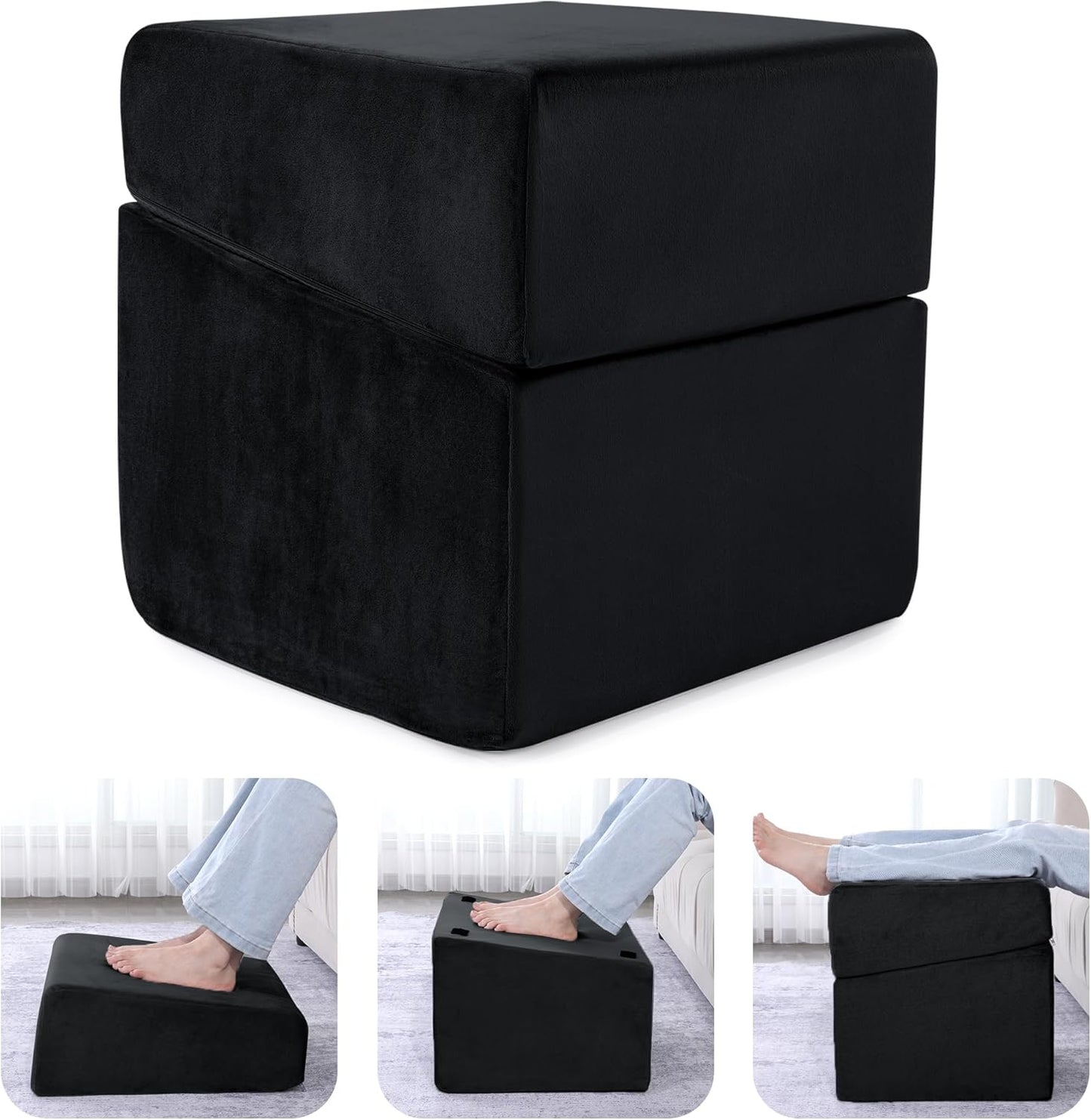 ROYALAY Adjustabl Foot Rest Under Desk for Office, High-Density Foam Foot Rest with 3 Adjustable Heights, Ergonomic Footrest with Washable Cover for Home, Airplane, Travel(16 * 14.5 * 17in, Black)