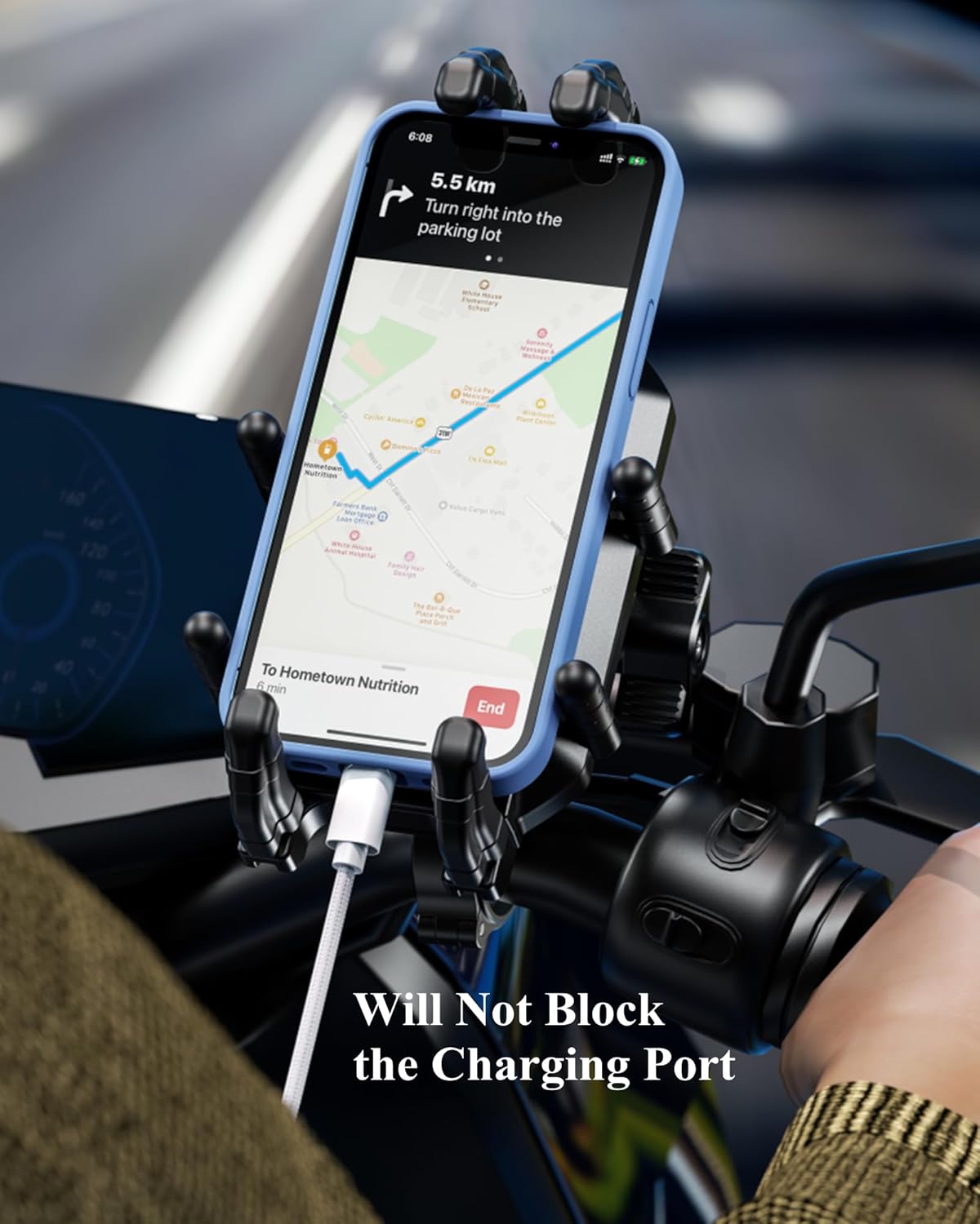 BRCOVAN Motorcycle Phone Mount Holder with Vibration Dampener & High-Speed Secure Lock, Anti-Theft Handlebar Cellphone Cradle for Bike Bicycle Scooter ATV, Adjustable Size, Fit 5.4-7.2'' Smartphone
