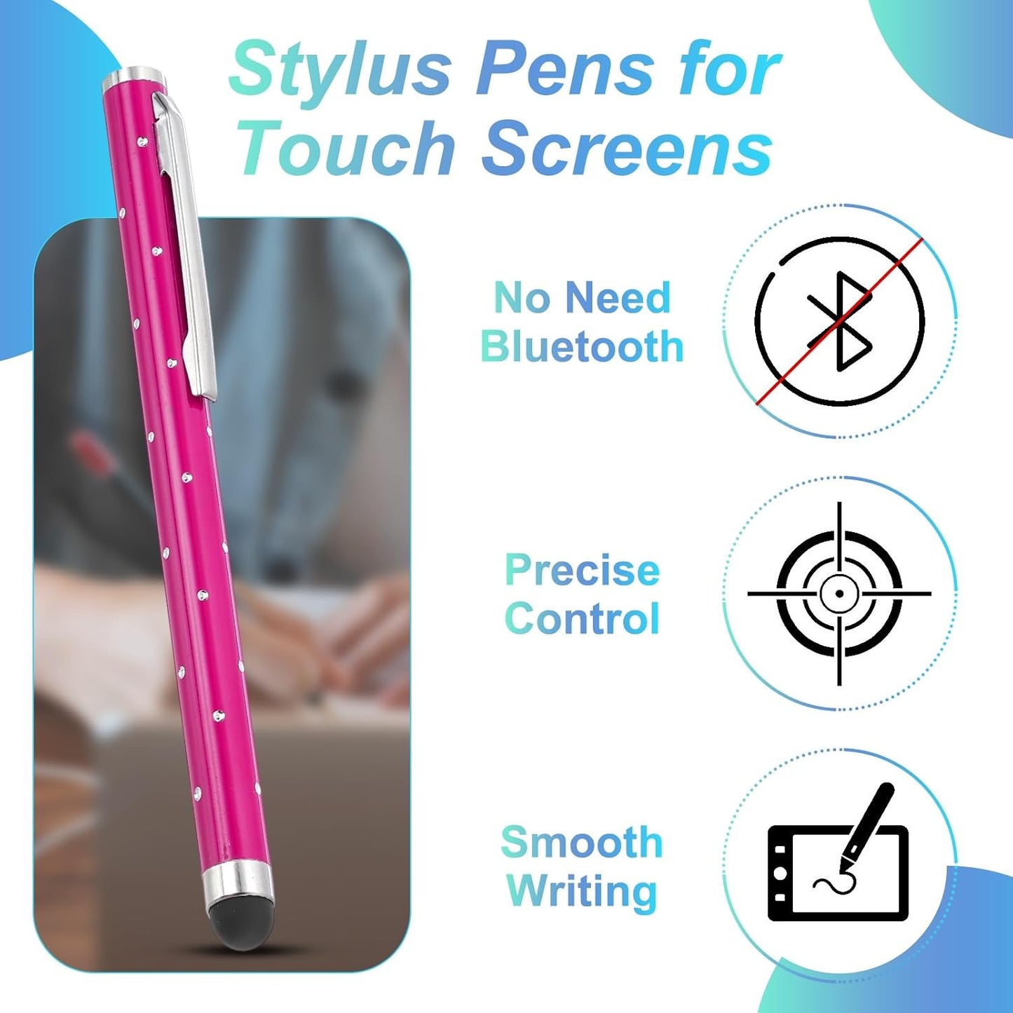 PATIKIL Stylus Pens for Touch Screens, 6 Pcs High Precision Universal Bling Stylus Crystal Metal Capacitive Pen for Touch Screen Devices Phone Tablets Laptop, Rose Red