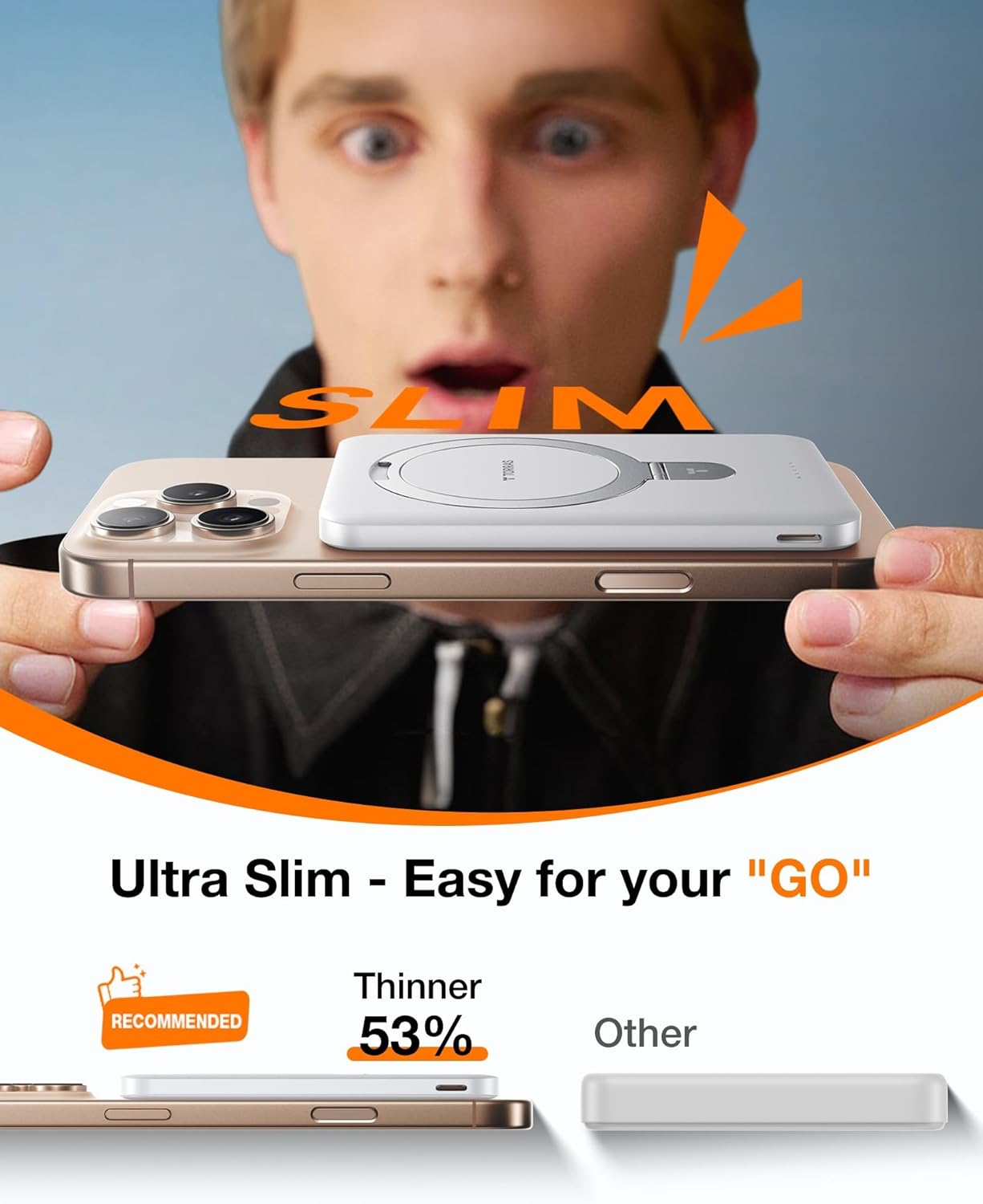 TORRAS 0.45" Slim Magnetic Portable Charger Power Bank for iPhone 5000 mAh 22.5W PD Fast Charging Wireless Battery Pack O Stand Compatible with Magsafe, i Phone 16 Pro Max, Pro,15,14,13,12, White