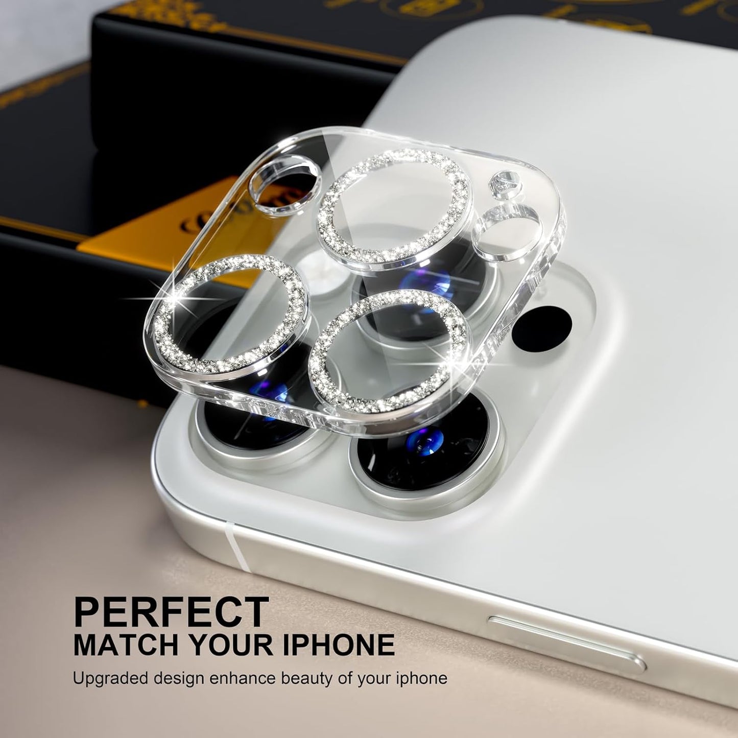 beuxece for 6 Pack iPhone 15 Pro/iPhone 15 Pro Max Camera Lens Protector [Drop Protection] [Case Friendly] [Easy Installation] 9H Tempered Glass Camera Screen Protector Cover, Glitter Silver