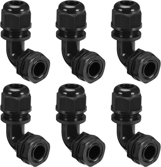 LeMotech M16 Cable Gland, 90 Degree Adjustable 6-10mm Strain Relief, Cord Connectors Nylon Joints with Gaskets, 6 Pcs, Black