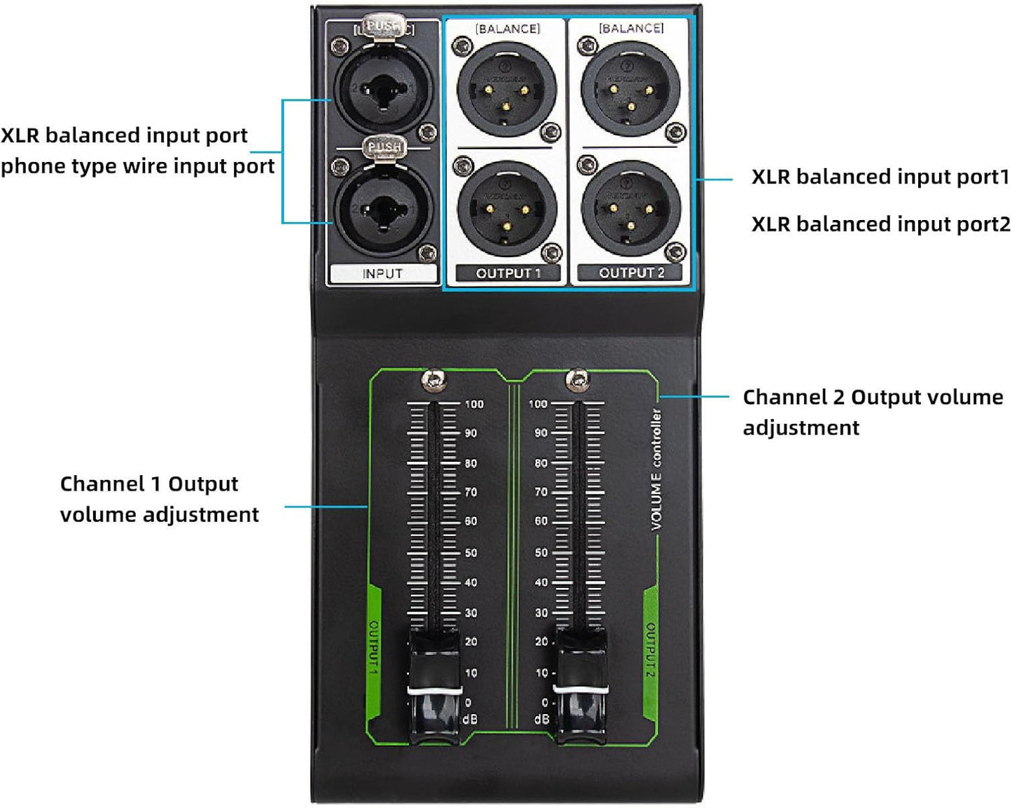 Passive Stereo Monitor Volume Controller, with Extended 70MM Fader Audio Volume Controller for Precise Level Adjustments