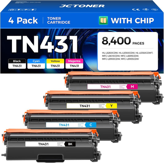 TN431 Toner Cartridge Set 4-Pack Replacement Compatible for Brother TN-431 TN433 TN436 MFC-L8900CDW MFC-L8690CDW HL-L8360CDW HL-L8260CDW MFC-L8610CDW MFC-L8905CDW MFC-L9570CDW HL-L8360CDWT Printer Ink