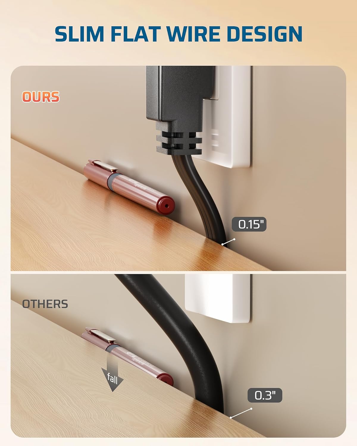 DEWENWILS Heavy Duty 3FT Extension Cord with 3-Prong Flat Plug, 15A/1875W 14/3 SPT-3 Flat Wire, Space Saving for Home Office Appliances & Electronics, ETL Listed, 2 Pack, Black