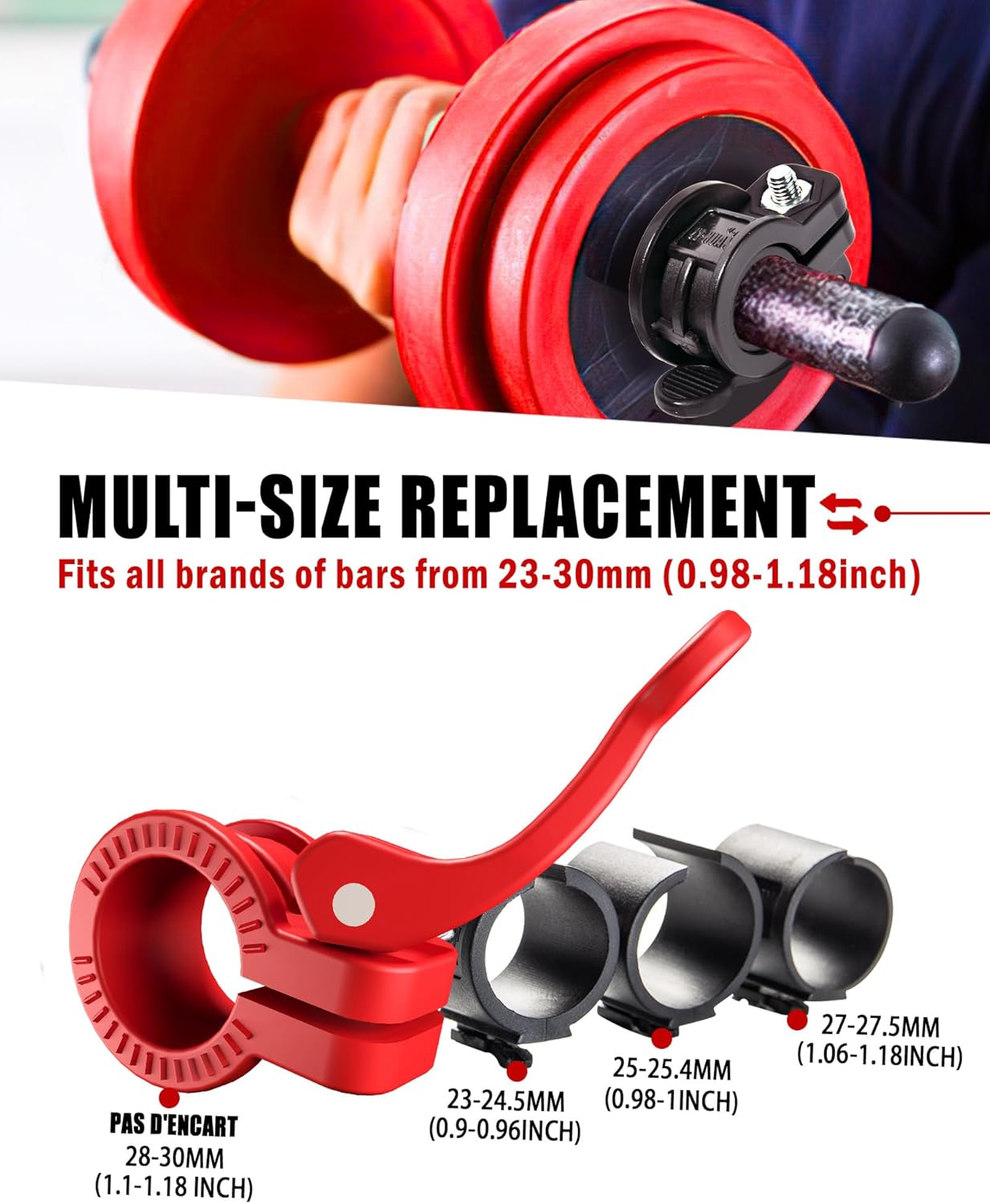 Narrow Barbell Clips 2.5cm Width for Olympic Bars, 0.9-1.18inch Adjustable Weight Clamps, Quick Release Locking Collars for Weightlifting