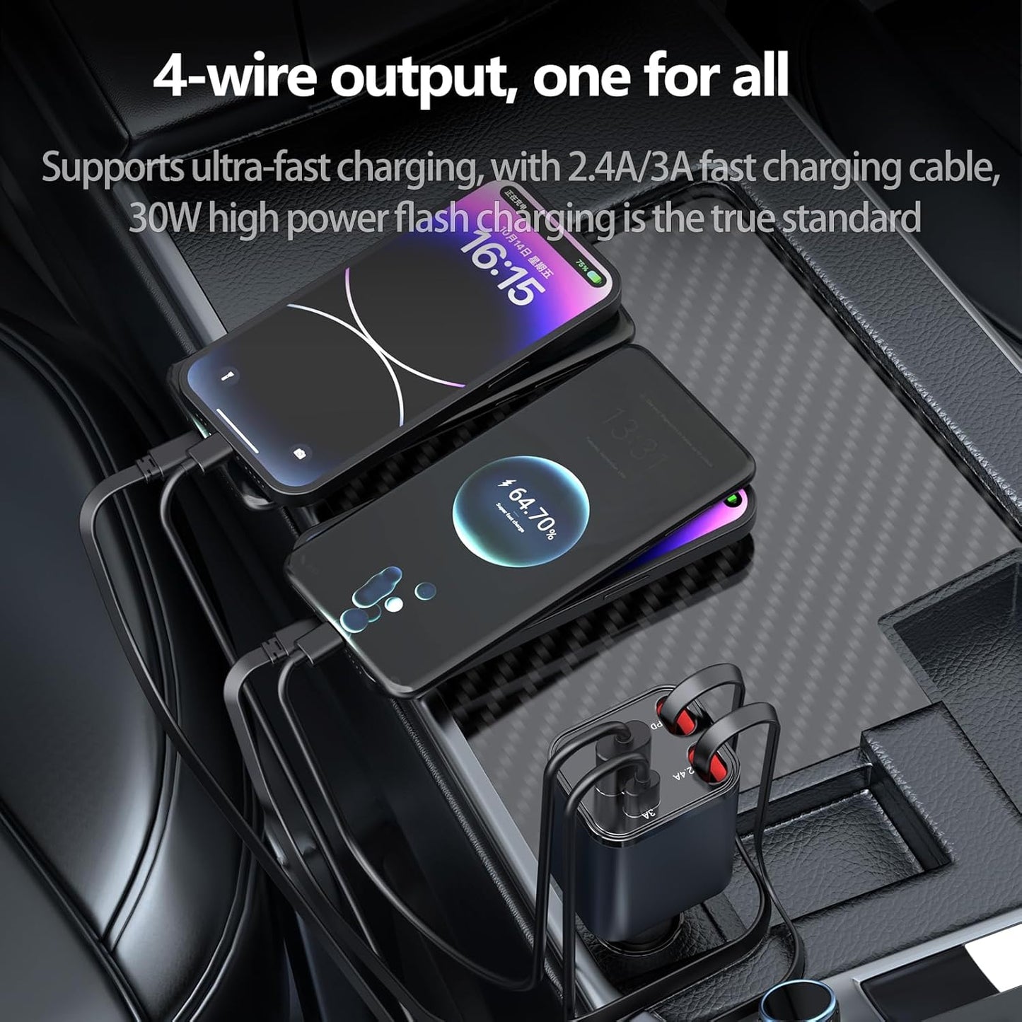 Mini Retractable Car Charger, 87W Car Accessories Adapter for iPhone 16 USB C Charger Fast Charging, Travel Essentials Gifts for Women Men, Road Trip Essentials for iPhone 16e 16 15 14 13 12