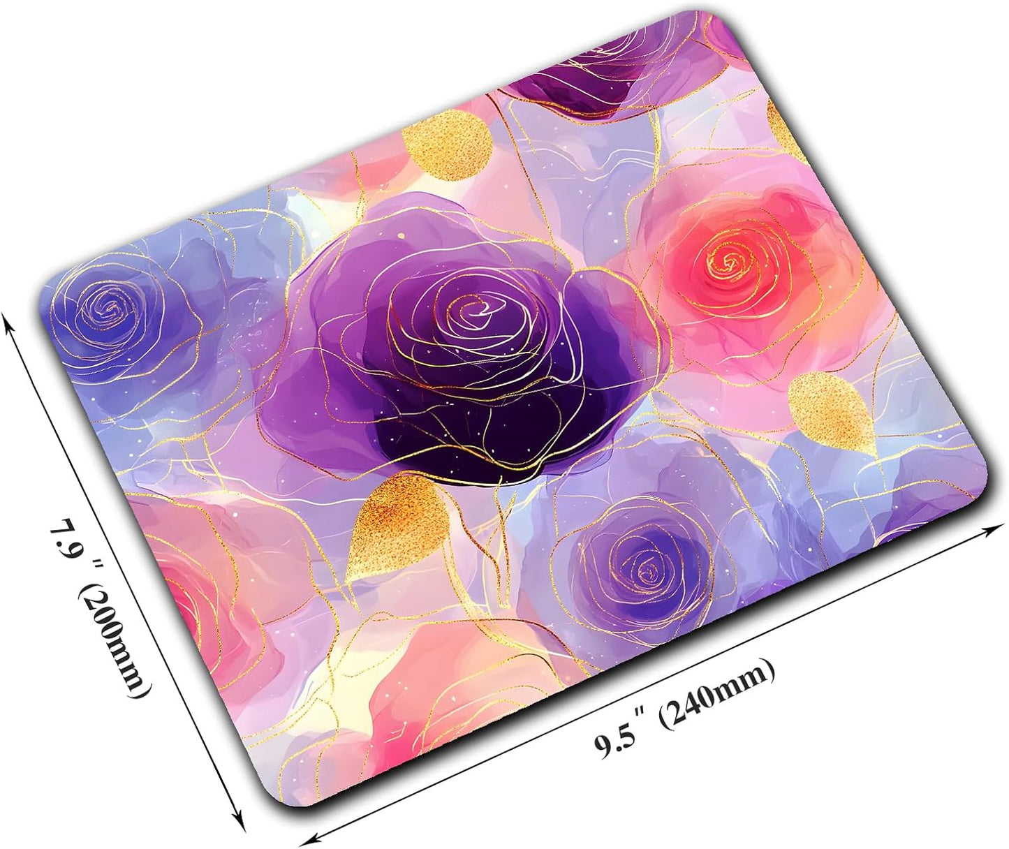 Aesthetic Gold Texture Rose Flower Custom Mouse Pad with Non-Slip Rubber, Small Square Design for Wireless Laptop & Computer Mouse Pads for Desk, 9.5 x 7.9 inch Smooth Surface for Gaming & Office