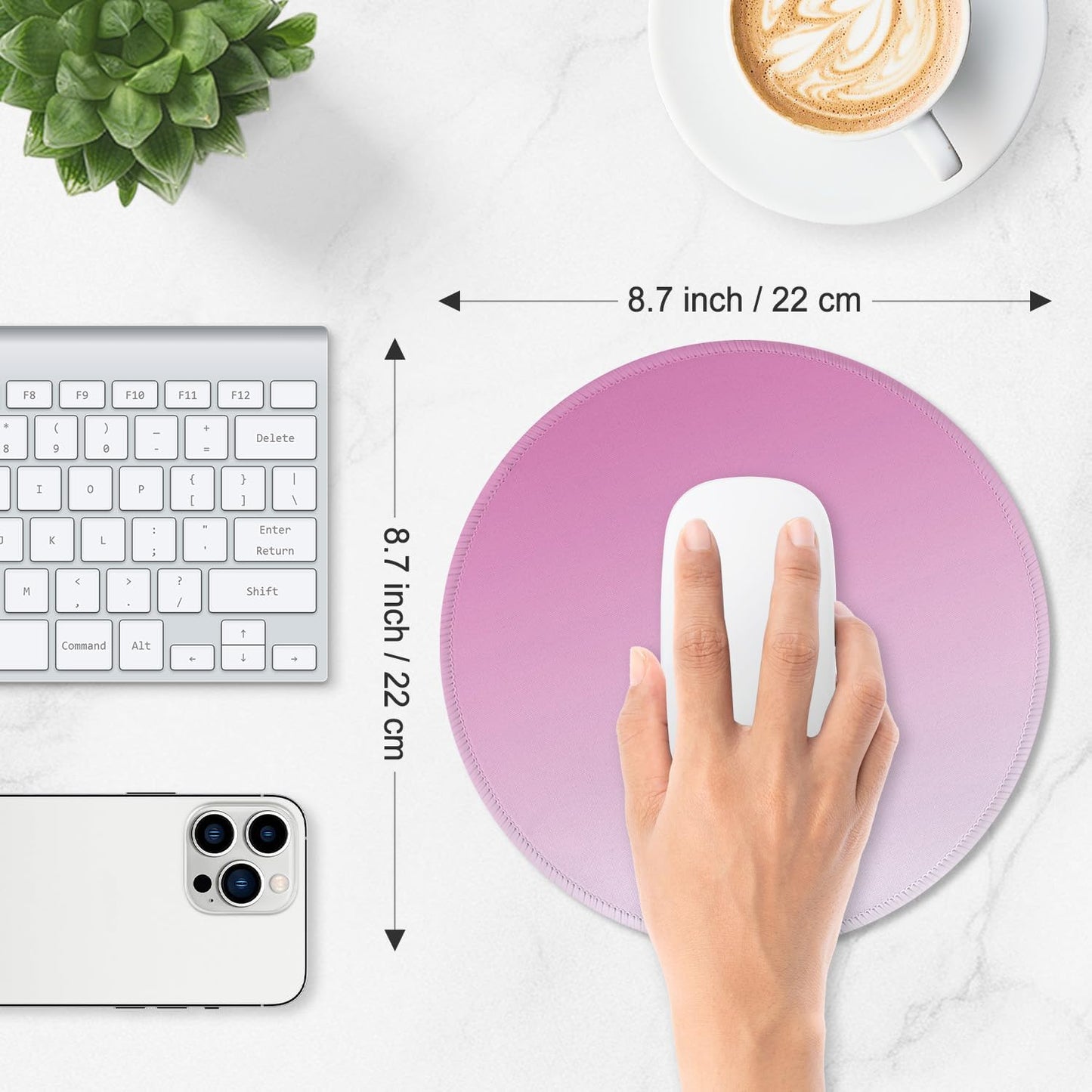 ITNRSIIET Mouse Pad Non-Slip Rubber Base Smooth Surface Stitched Edges Waterproof Durable Compatible with All Mice for Office & Gaming, Desk Accessory, Diameter 8.7 inch, Blush Gradient