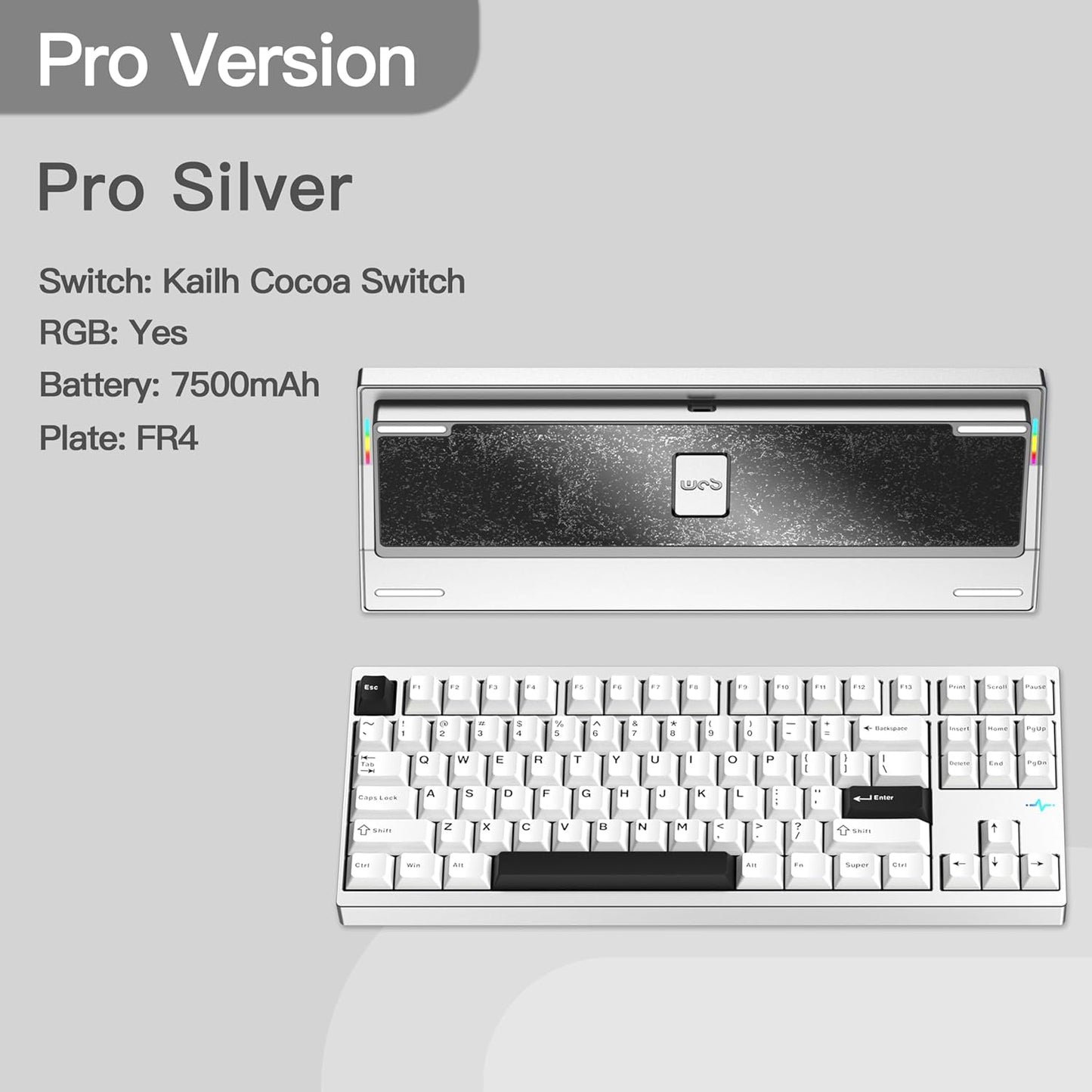 KEEBMONKEY WOBKEY Crush 80 Reboot CNC Aluminum 5-Second Quick-Release Triple-Mode Connectivity Mechanical Keyboard with Superior Acoustics (Pro Silver)