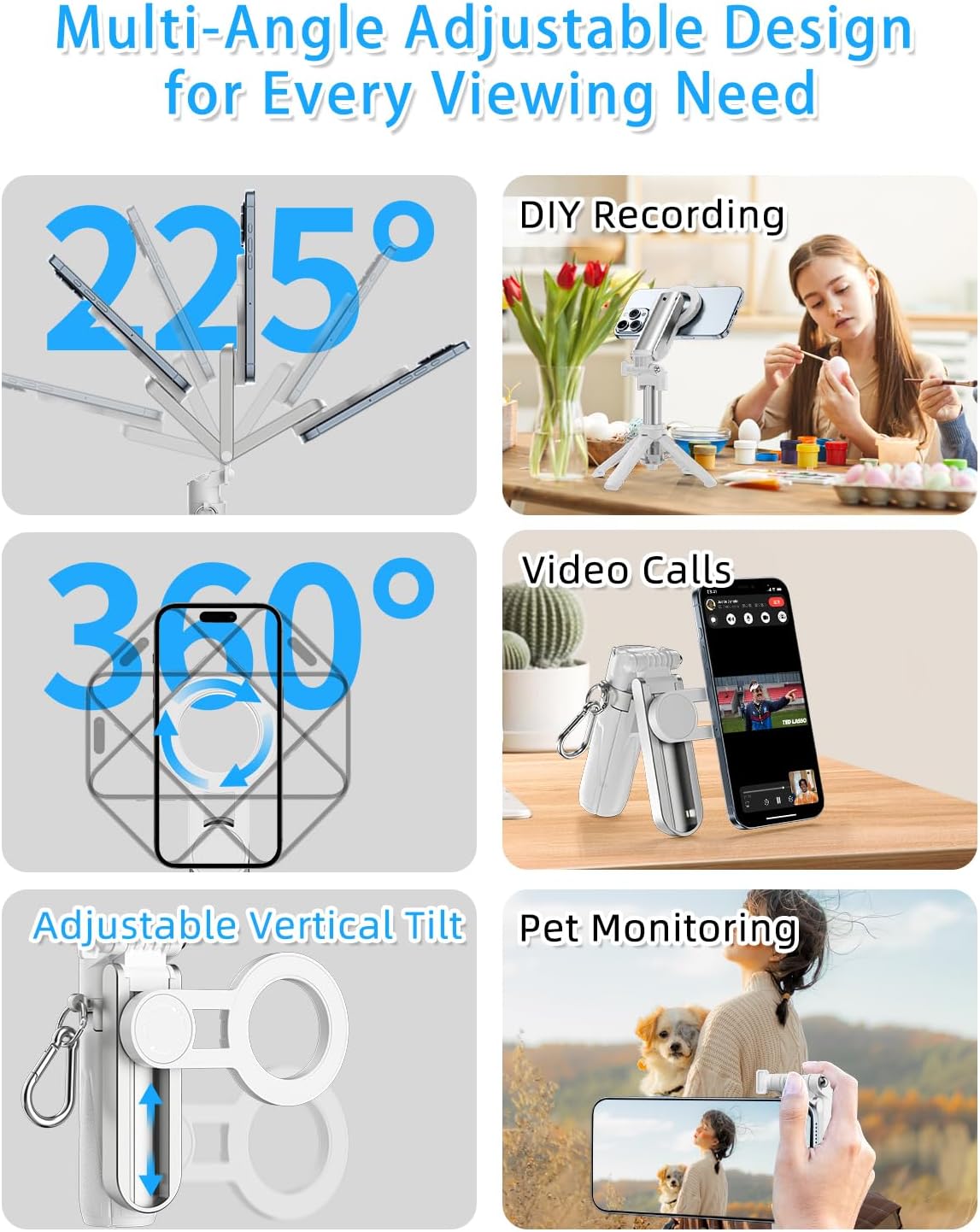 CloudValley Magnetic 4-in-1 Multifunctional Selfie Stick Tripod, Mini Portable Pocket Phone Stand with Detachable Remote, Compatible with MagSafe, for iPhone/Android, Travel Vlog, Live Stream, White