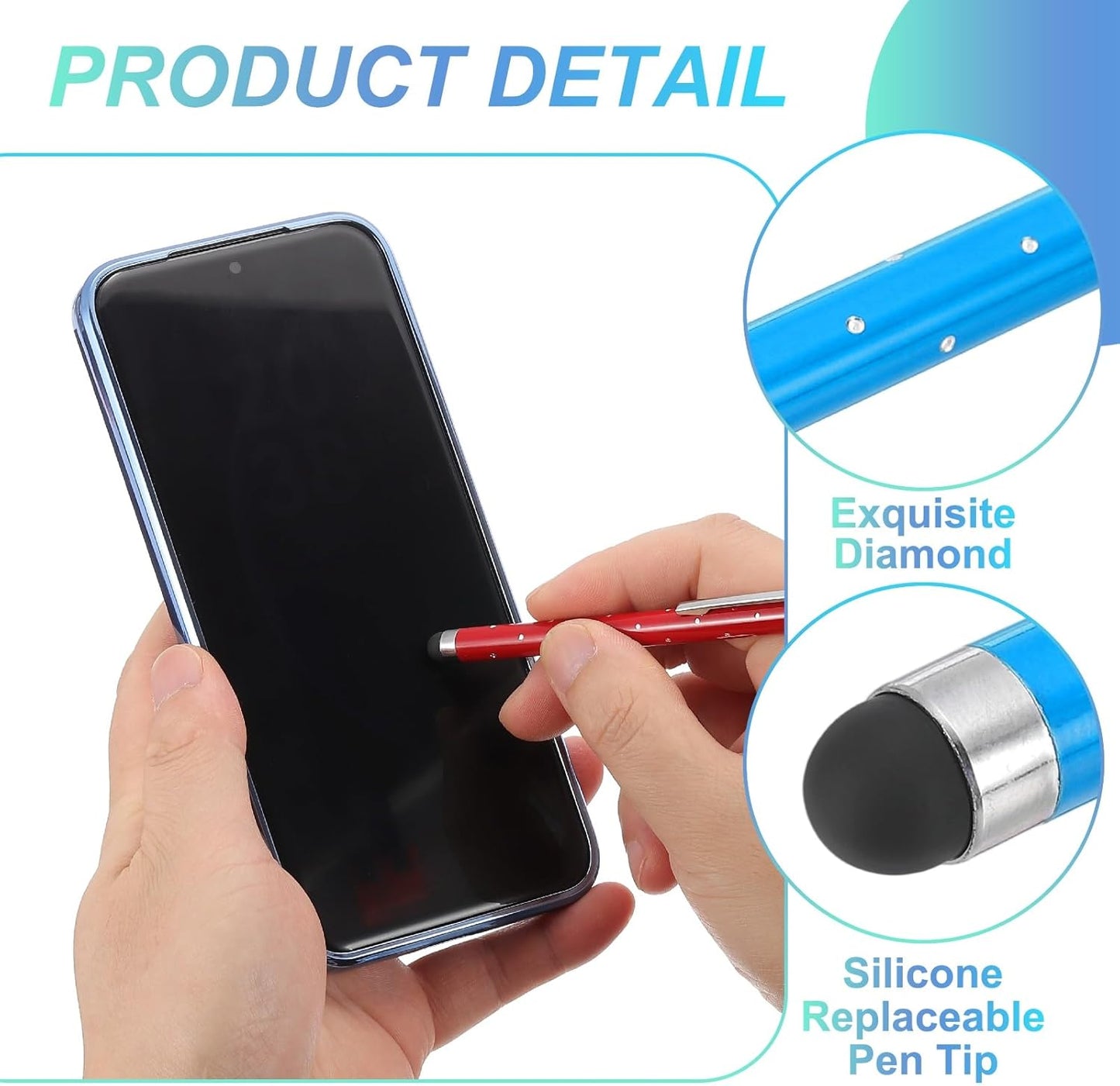 PATIKIL Stylus Pens for Touch Screens, 6 Pcs High Precision Universal Bling Stylus Crystal Metal Capacitive Pen for Touch Screen Devices Phone Tablets Laptop, Blue