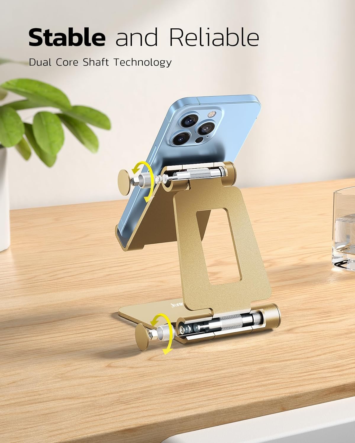 Nulaxy Dual Folding Cell Phone Stand, Fully Adjustable Foldable Desktop Phone Holder Cradle Dock Compatible with Phone 16 15 14 13 12 11 Pro Xs Xs Max Xr X 8, Nintendo Switch, All Phones - Gold