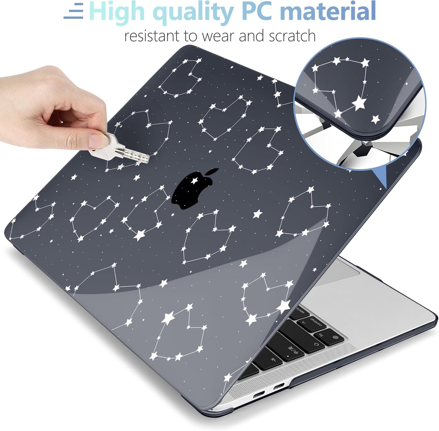 MEEgoodo Case for MacBook Pro 13 inch Case 2022 2021 2020 A2338 M2/M1 A2251 A2289, Laptop Hard Shell with Keyboard & Camera Cover Compatible with 13 inch MacBook Pro,Constellations & Hearts