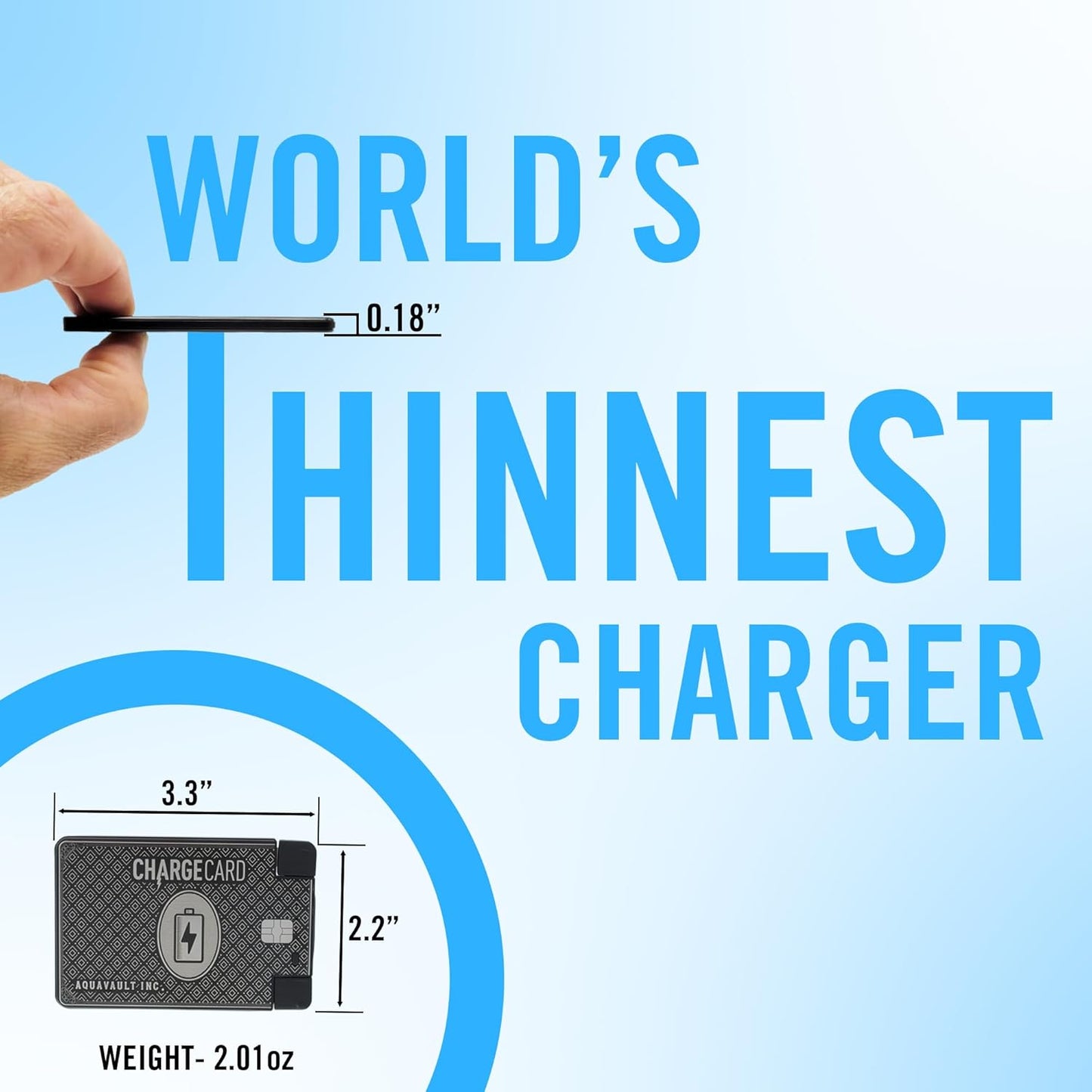 AquaVault ChargeCard – Ultra Slim Emergency Power Bank (2300mAh) – Fits in Wallet – USB-C & Micro-USB – Durable Steel Body – Flight-Safe Pocket Charger for iPhone 16/15/14/13/12, Android - (Black)