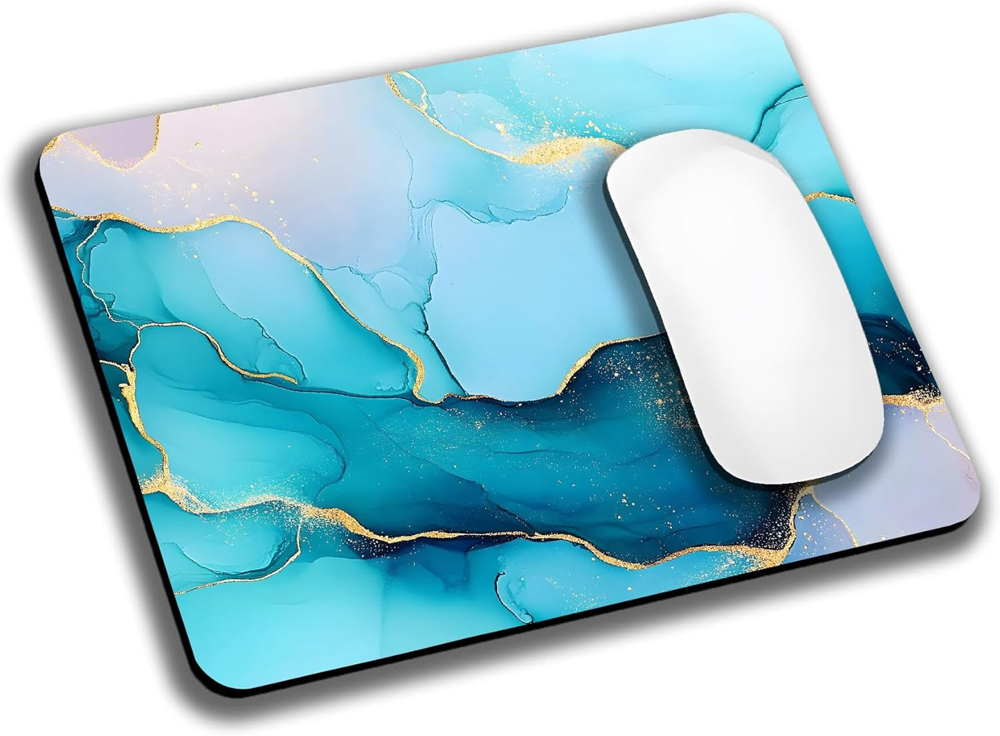 Golden Texture Teal Marble Mouse Pads for Desk, Portable Wireless Computer Mouse pad Small Design with Women, Non-Slip Rubber Base Laptop Mousepad 9.5" x 7.9" Smooth Surface for Office & Travel