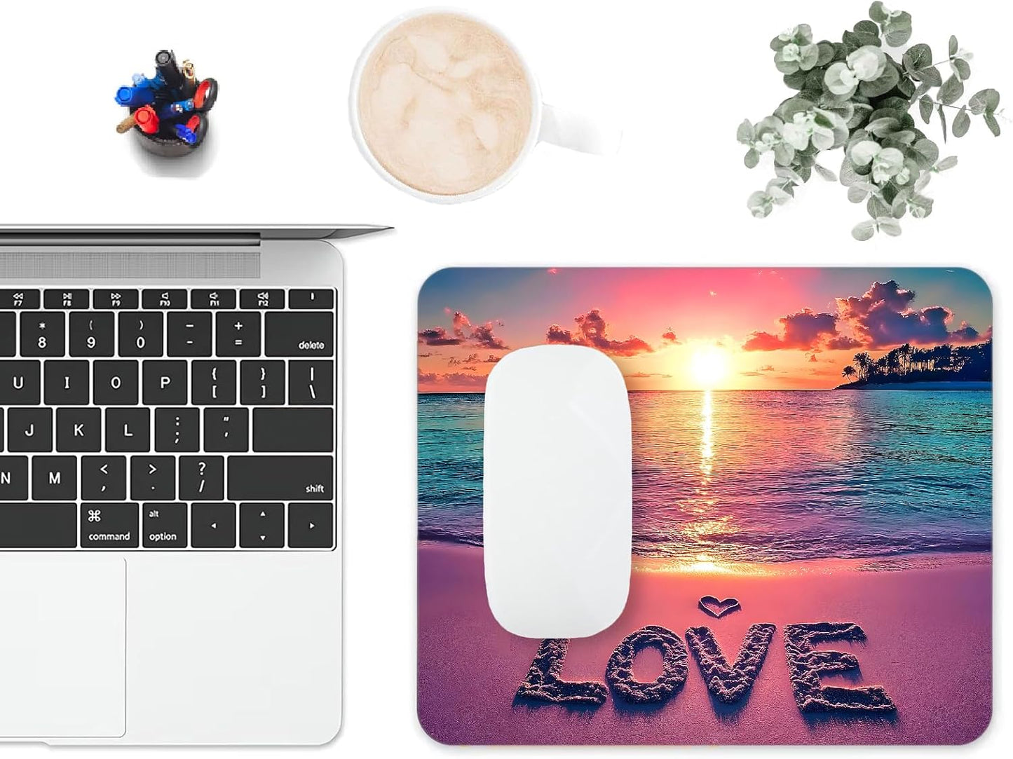 Mouse Pad, Cute Sunset Beach Mouse Pads for Desk, 9.5" x 7.9" Non-Slip Rubber Base Computer Mousepad with Women, Portable Square Design for Wireless Mouse and Pad Laptop Office & Travel