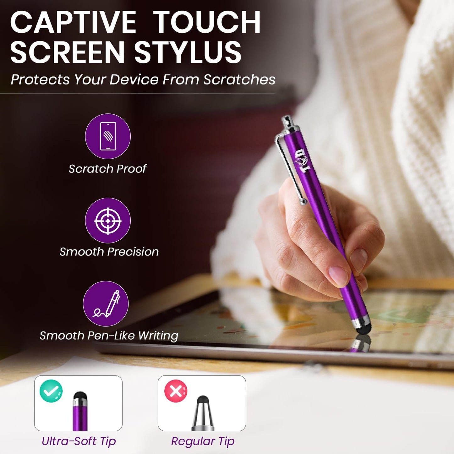 TCD 10 Pack Stylus Pen for Touch Screen, Universal Capacitive Digital Stylus Pen for iPad, iPhone, Tablet, Laptop – Premium Thick Styluses for All Touchscreen Devices with Rubber Tip, Purple