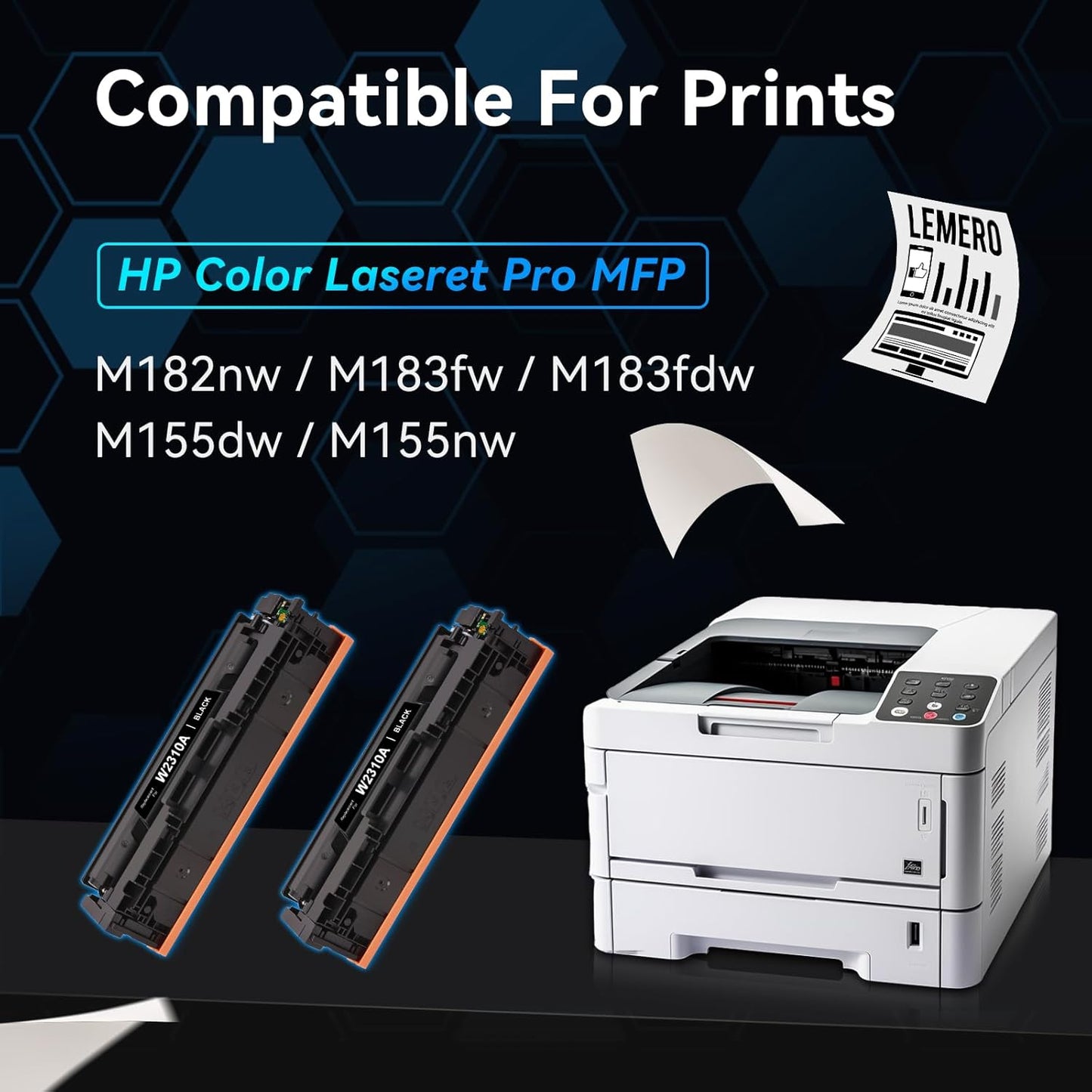 LEMERO 215A Compatible Toner Cartridge Replacement for HP 215A Black Toner Cartridges Work with HP Color Laseret Pro MFP M182nw M183fdw M155dw M155nw Printer (2-215A Black, with CHIP)