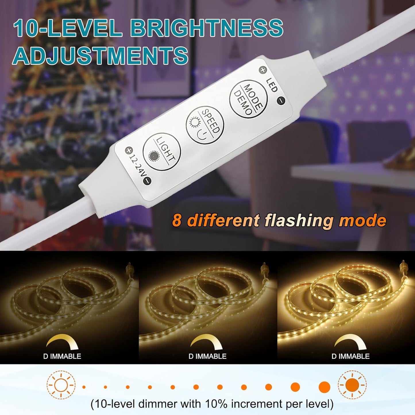 MECCANIXITY LED Strip Dimmer, 12V to 24V 6A Mini Brightness Adjustable Controller Lamp Switch with DC Plugs for Single Color Strips, White Pack of 4