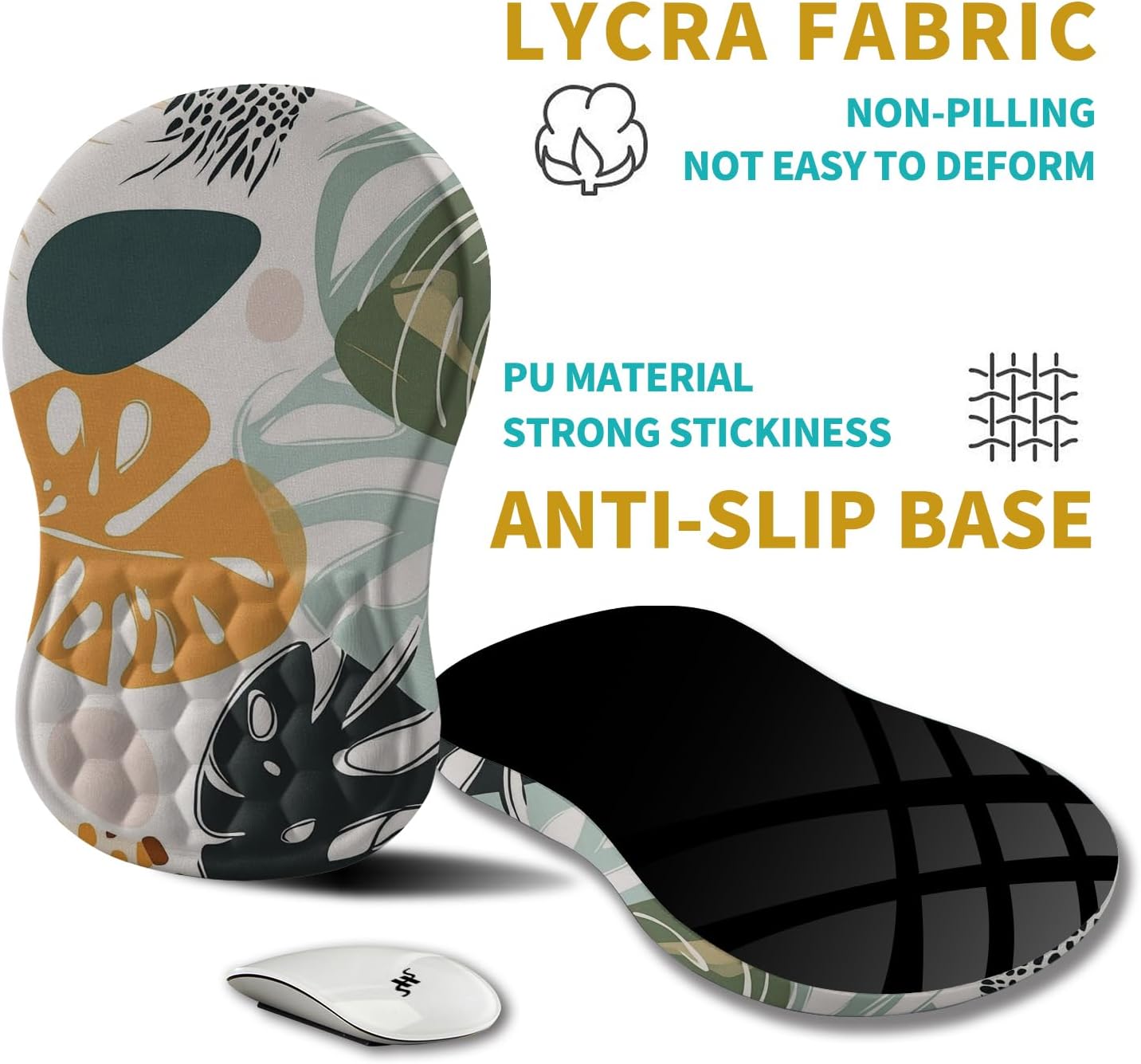 Hokafenle Ergonomic Mouse Pad Wrist Support, Wrist Rest Mousepad for Carpal Tunnel Pain Relief with Integrated Memory Foam Slope Massage Bulge (11.8x7.9 inch,Abstract Leaves