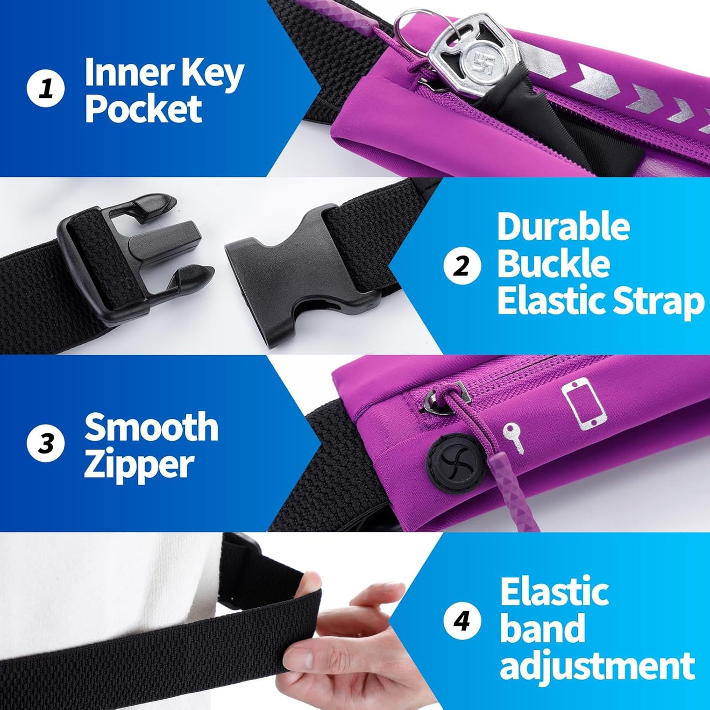 USHAKE Slim Running Belt for Women Men-Runners Phone Holder Fanny Pack, Adjustable, Bounce Free Waist Pouch bag for Workout, Money Belt, Run Gear Accessories Purple