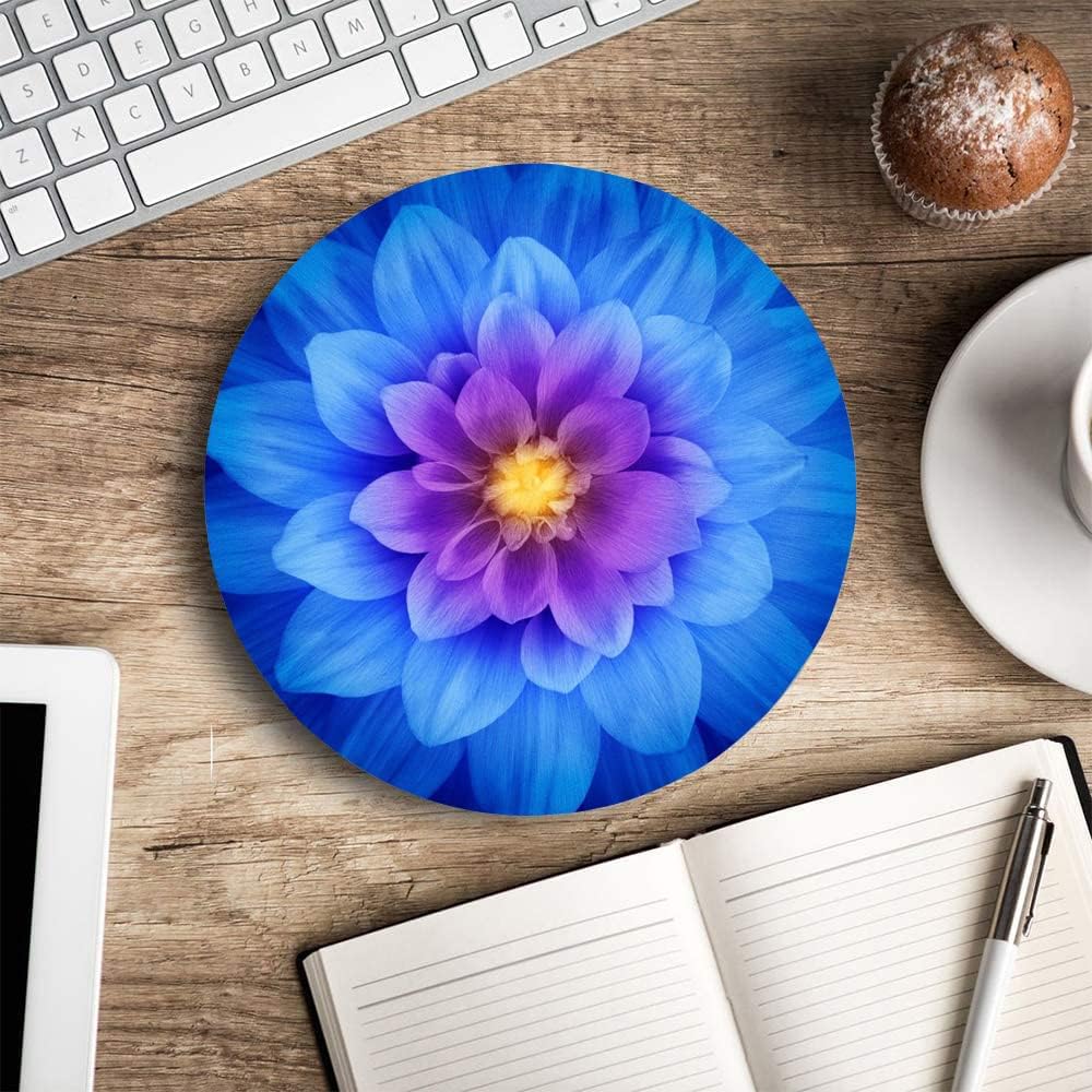 Mouse Pad, Cute Round Mouse Pad with Design, Blue Floral Computer Mouse Mat, Non-Slip Rubber Base Mousepad, Waterproof Women Office Mouse Pads, Flower