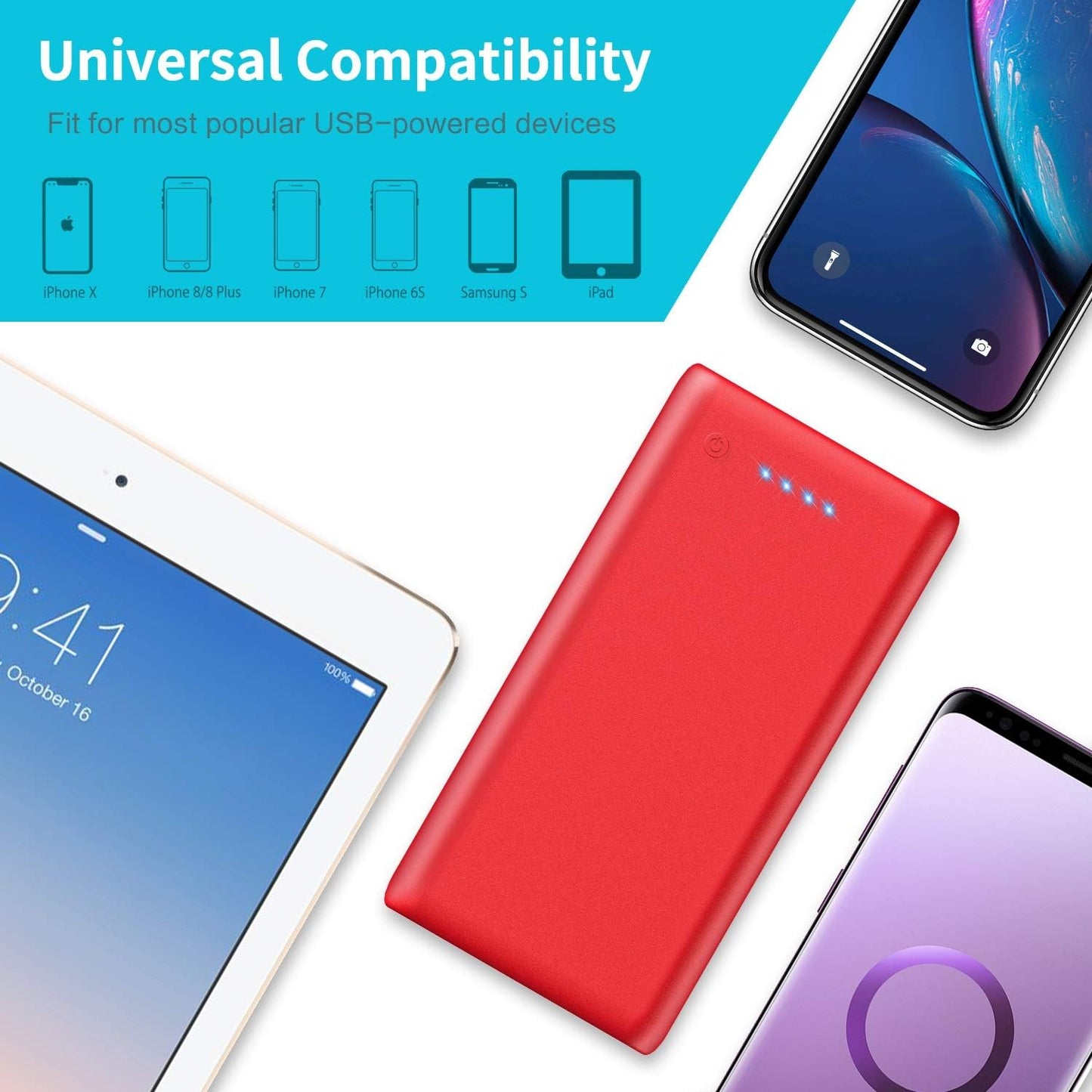 Portable Charger Power Bank 26800mah,Ultra-High Capacity Safer External Cell Phone Battery Pack,2 USB Output High Speed Charging Power bank Compatible with iPhone 16 15 14 13 12 Samsung Android LG-Red