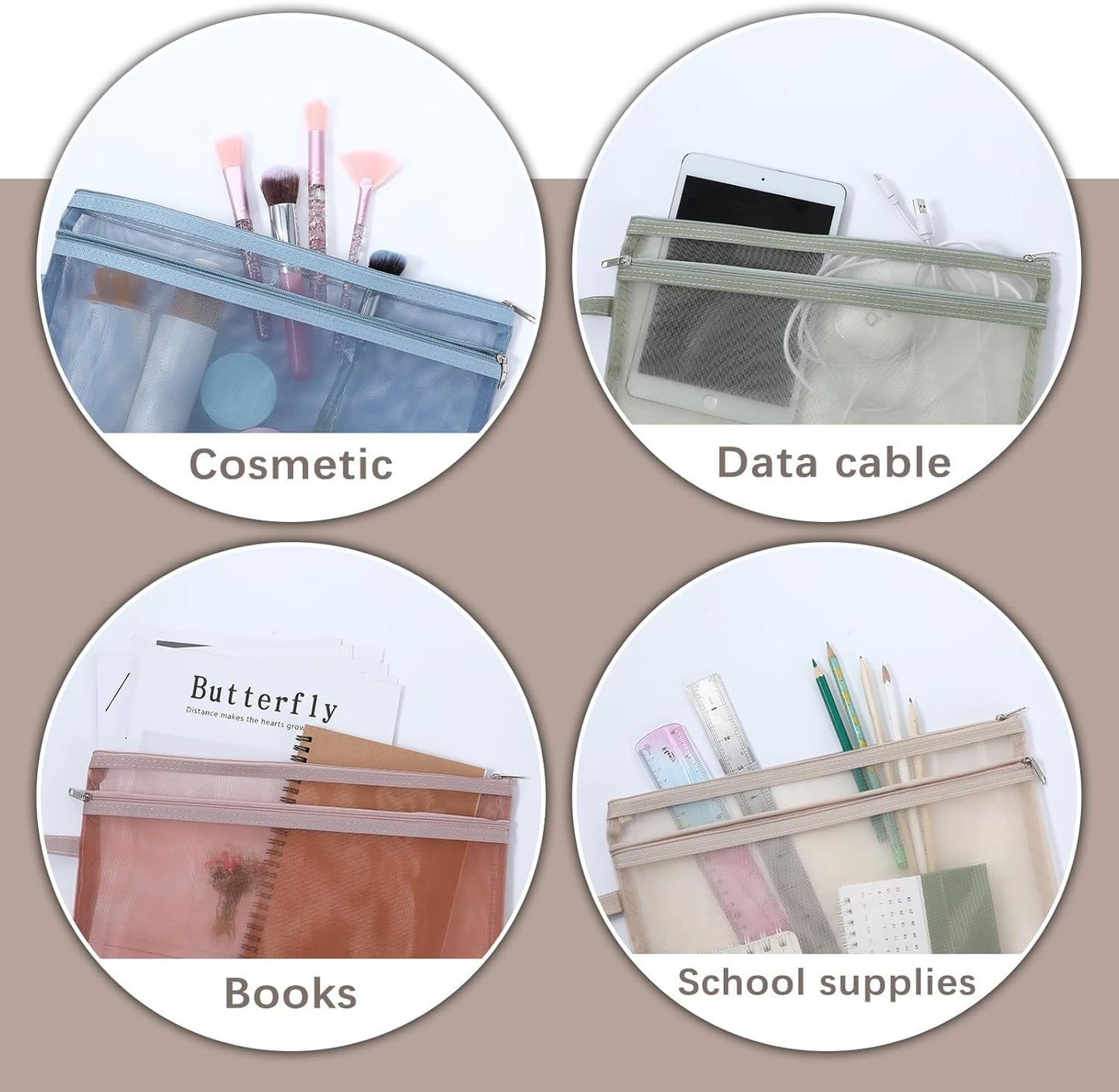 10 Pack Colored Mesh Zipper Pouch Bags, Double-Layer Nylon Puzzle Building Block Sets Toy Storage & Organization, Breathable See Through A4 Zipper Pouch with Handle for School Office Games