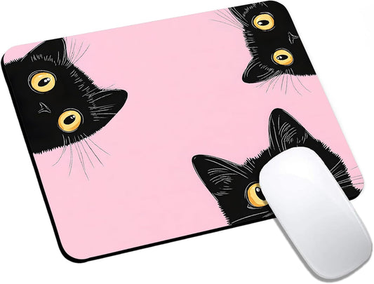 Mouse Pad, Cute Pink Black Cats Mouse Pads for Desk, 9.5" x 7.9" Non-Slip Rubber Base Computer Mousepad with Women, Portable Square Design for Wireless Mouse and Pad Laptop Office & Travel
