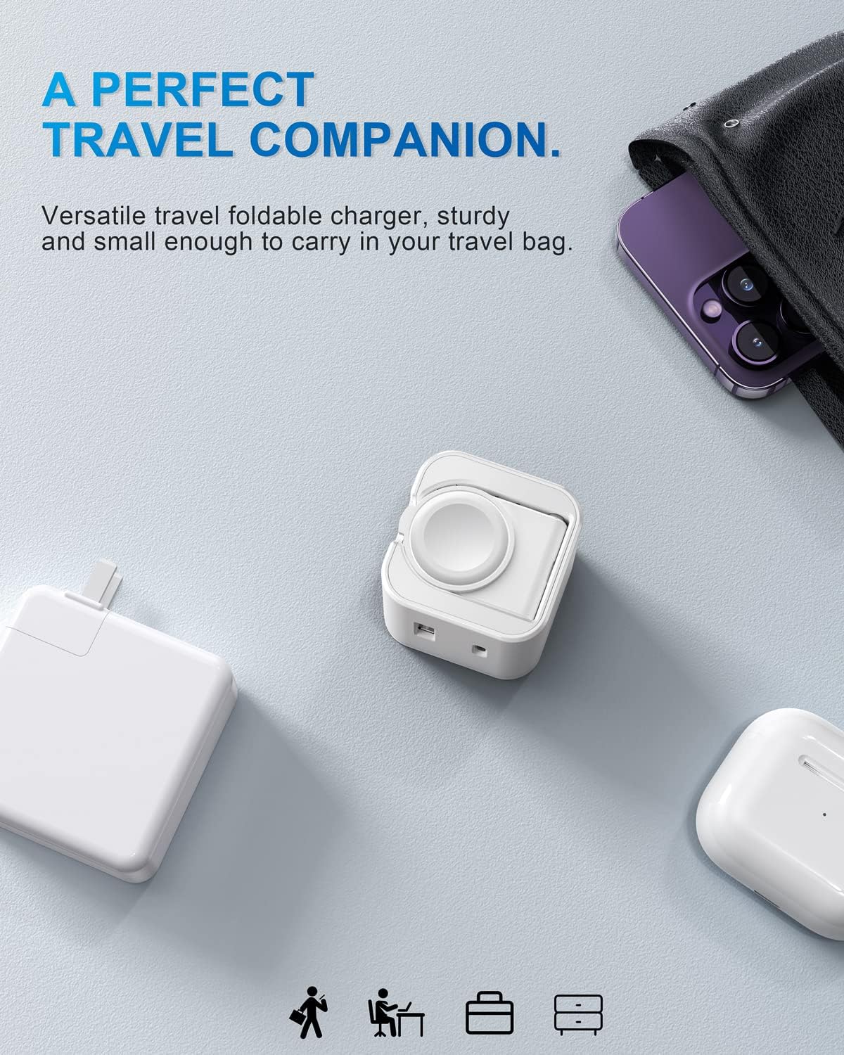 36W for Apple Charging Block with Built-in Watch Charger, Foldable PD Fast Charger Block for iPhone, Dual Ports Wall Charger Compatible with Apple Watch iPhone AirPods (White)