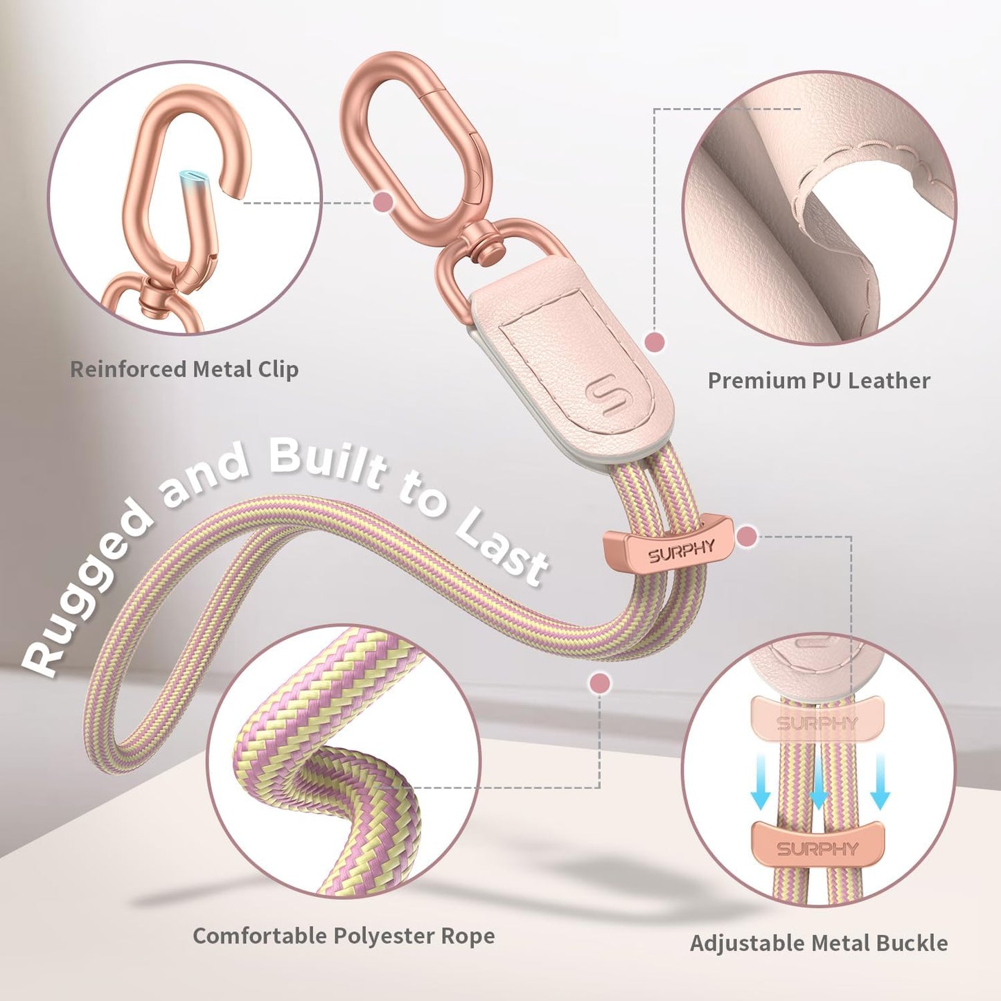 SURPHY Phone Wrist Strap, Keychain Wristlet, Phone Strap Charm with Tether Tab, Cellphone Lanyard Wrist, Key Chain for Women