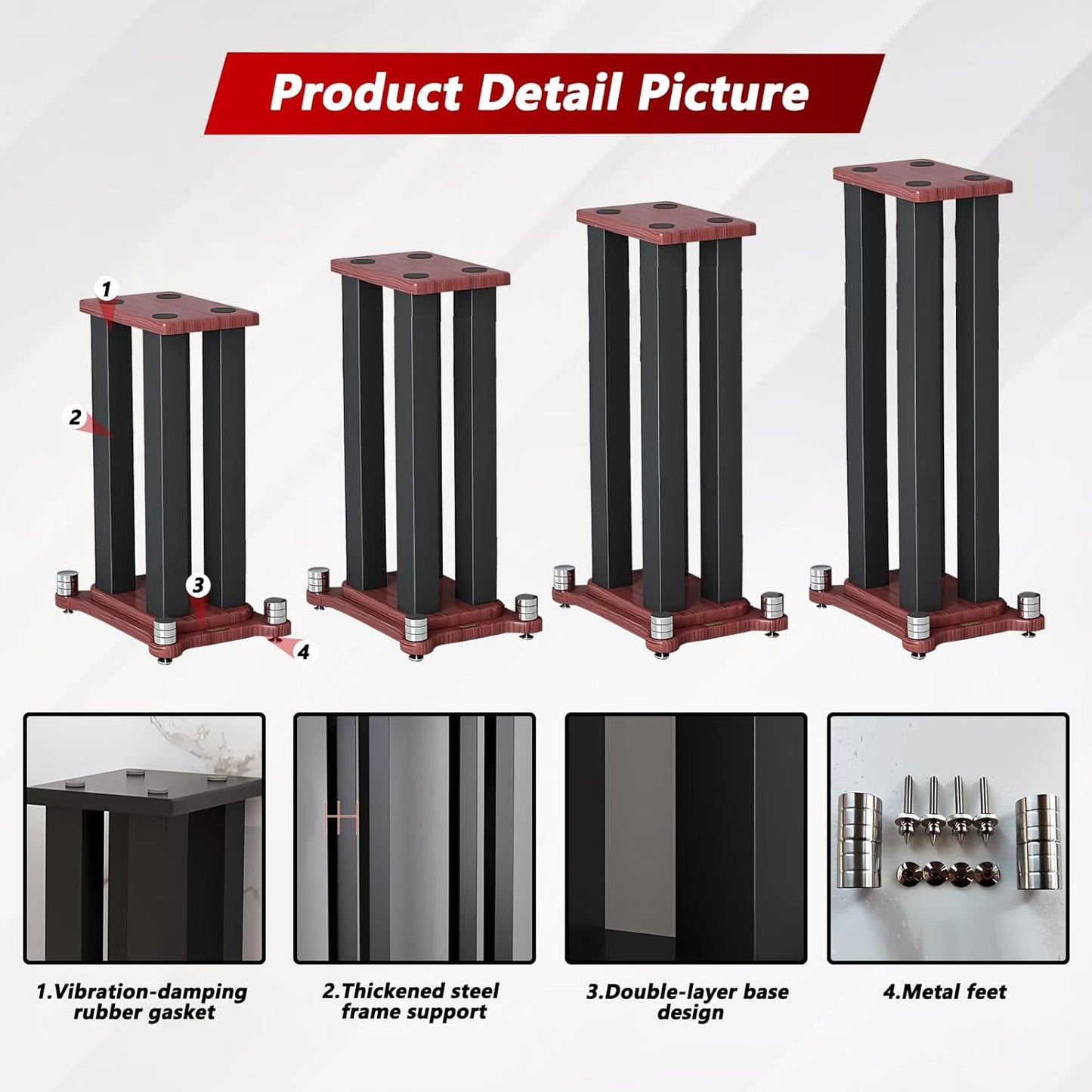 A Pair of Universal Speaker Stands, Heavy Duty Speaker Stands Holds Bookshelf Speaker Satellite Speaker Large Speaker, Vibration-Absorbing MDF Design, Holds 88lbs Speaker (Teak, 30cm/11.8in)