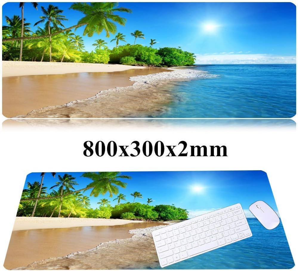 RTGGSEL 31.5x11.8 Inch Non-Slip Long Extended Large Gaming Mouse Pad with Stitched Edges XL Laptops Keyboard Mouse Mat(Beach View)