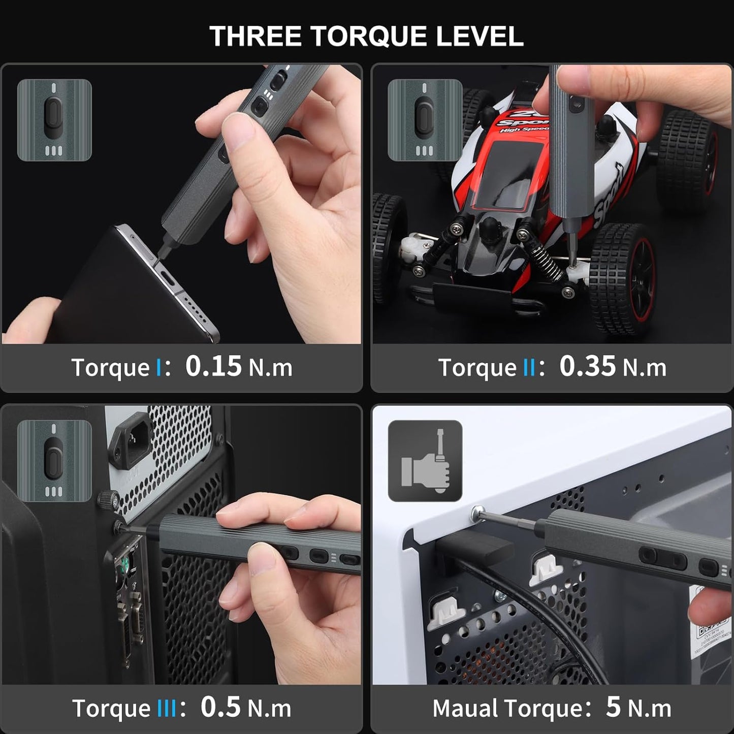 STREBITO Electric Screwdriver 155 in 1 Mini Electric Screwdriver Set, Max 5 N.m, 140 S2 Magnetic Bits, 3 Torque Settings, 650mAh Power Screwdriver Cordless Rechargeable, Repair Tool Kit for PC Phone