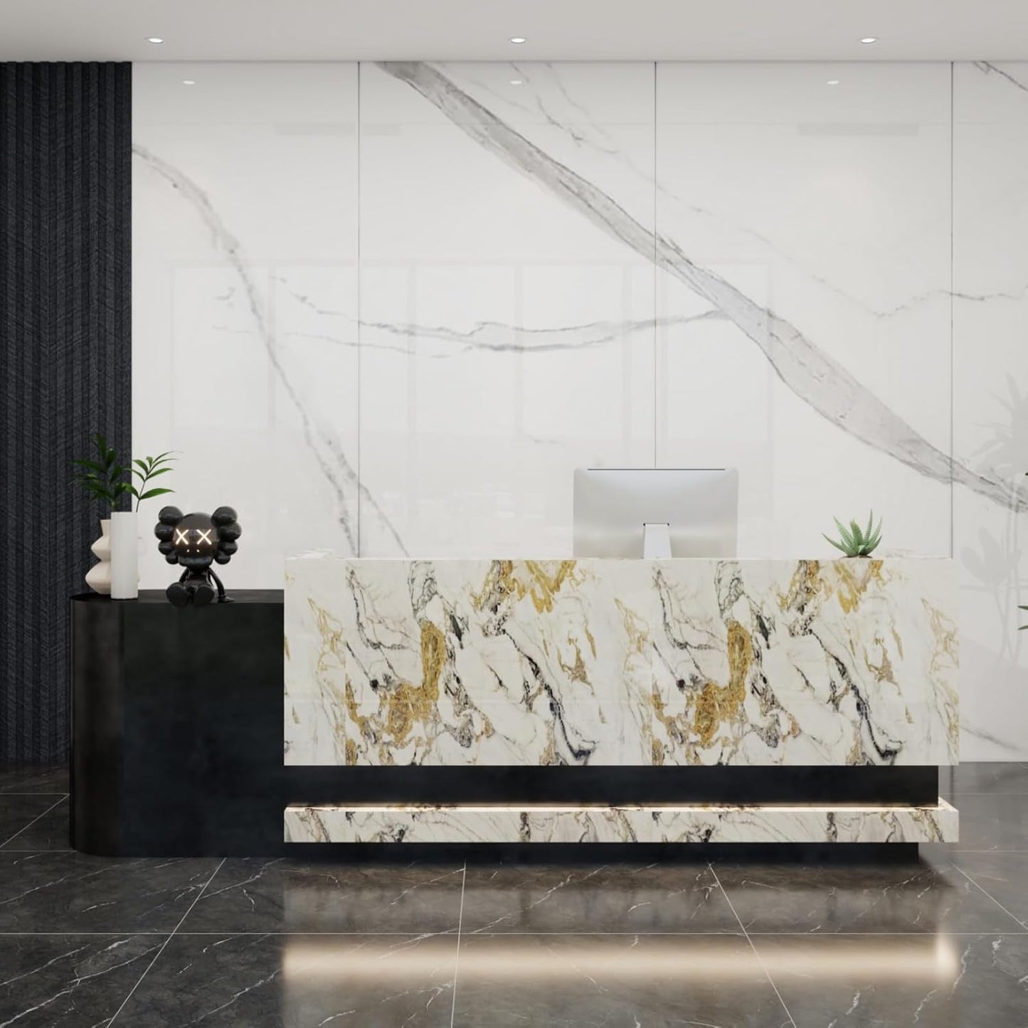 Front Desk Reception Counter - Lockable Storage & Keyboard Tray | Reception Desk with Counter, Customizable Large Counter Table (Black+White, 120'')