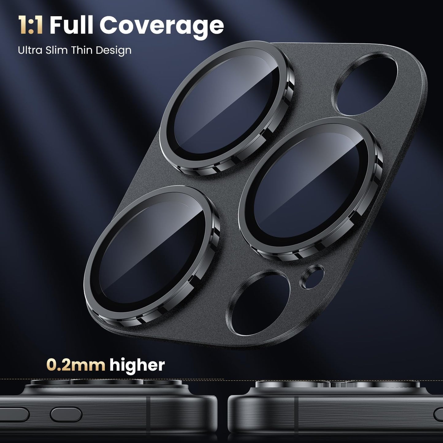 WSKEN for iPhone 16 Pro/iPhone 16 Pro Max Camera Lens Protector, [Military Grade Shatterproof] [Strong Adsorption] Metal Aluminum Alloy Tempered Glass Camera Screen Protector, Black Titanium