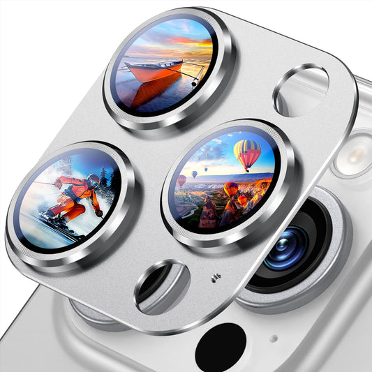 Uyiton Compatible with iPhone 16 Pro/iPhone 16 Pro Max Camera Lens Protector - [Not Easy to Break][Strong Adsorption][Case-Friendly] Metal Tempered Glass Rear Camera Screen Cover - White Titanium