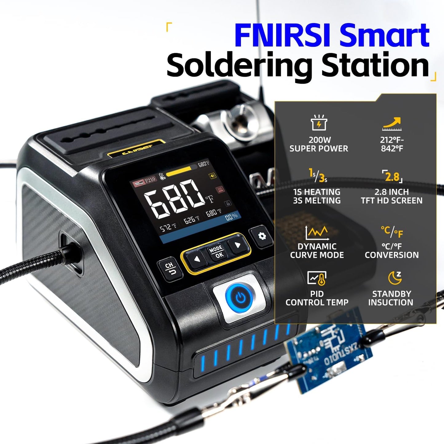 FNIRSI DWS-200 200W 245 Precision Digital Soldering Station Kit with 6 F245 Soldering Iron Tips and 2 Helping Hands, Temp Value & Curve Mode, 3 Temperature Storage, Full-Color Display