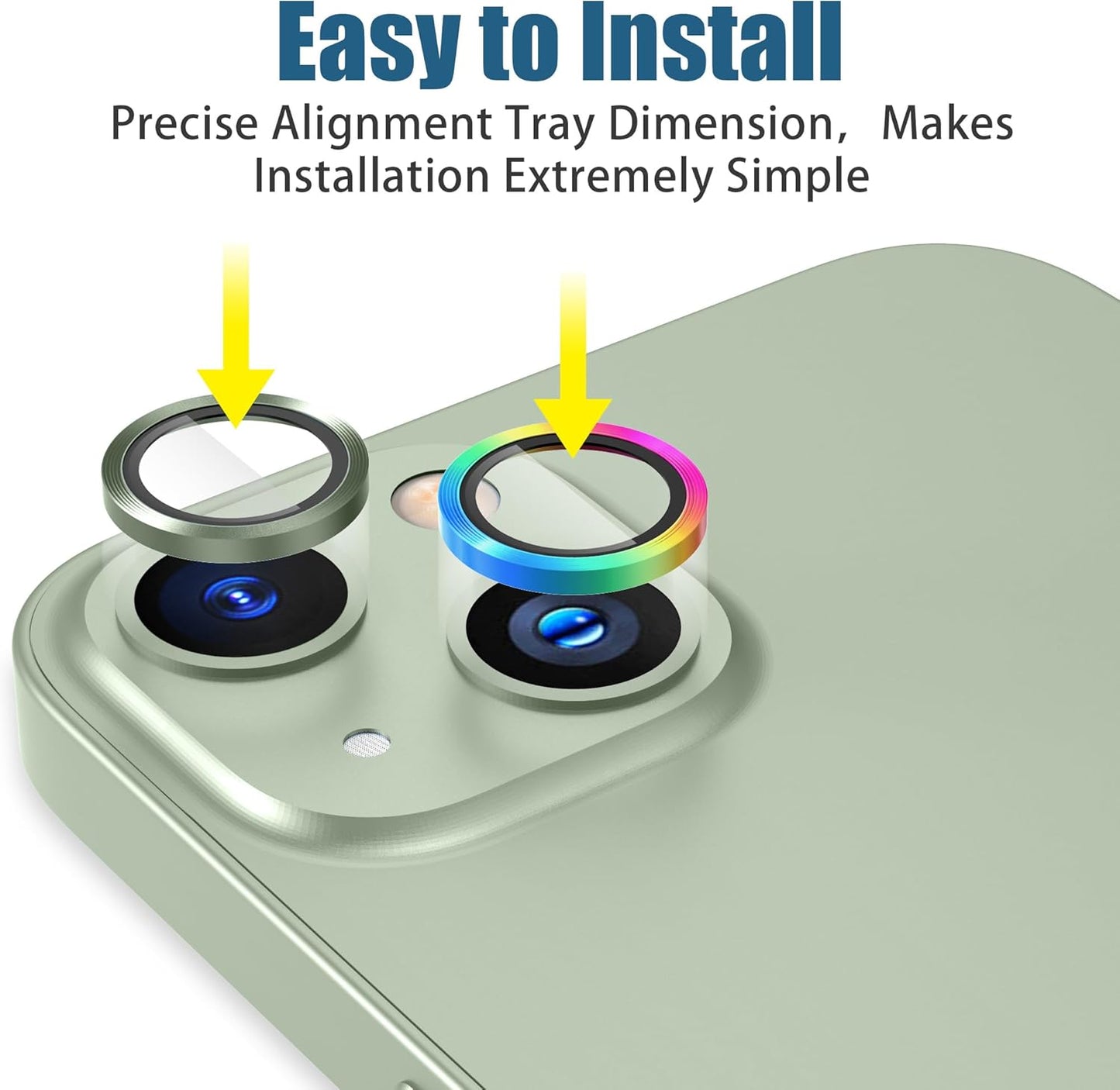 AGVEE 3+3 6 Pack for iPhone 15 6.1" / 15 Plus 6.7" Camera Lens Cover Protector, Metal Ring 9H Tempered HD Glass Camera Cover Protector Film, Green