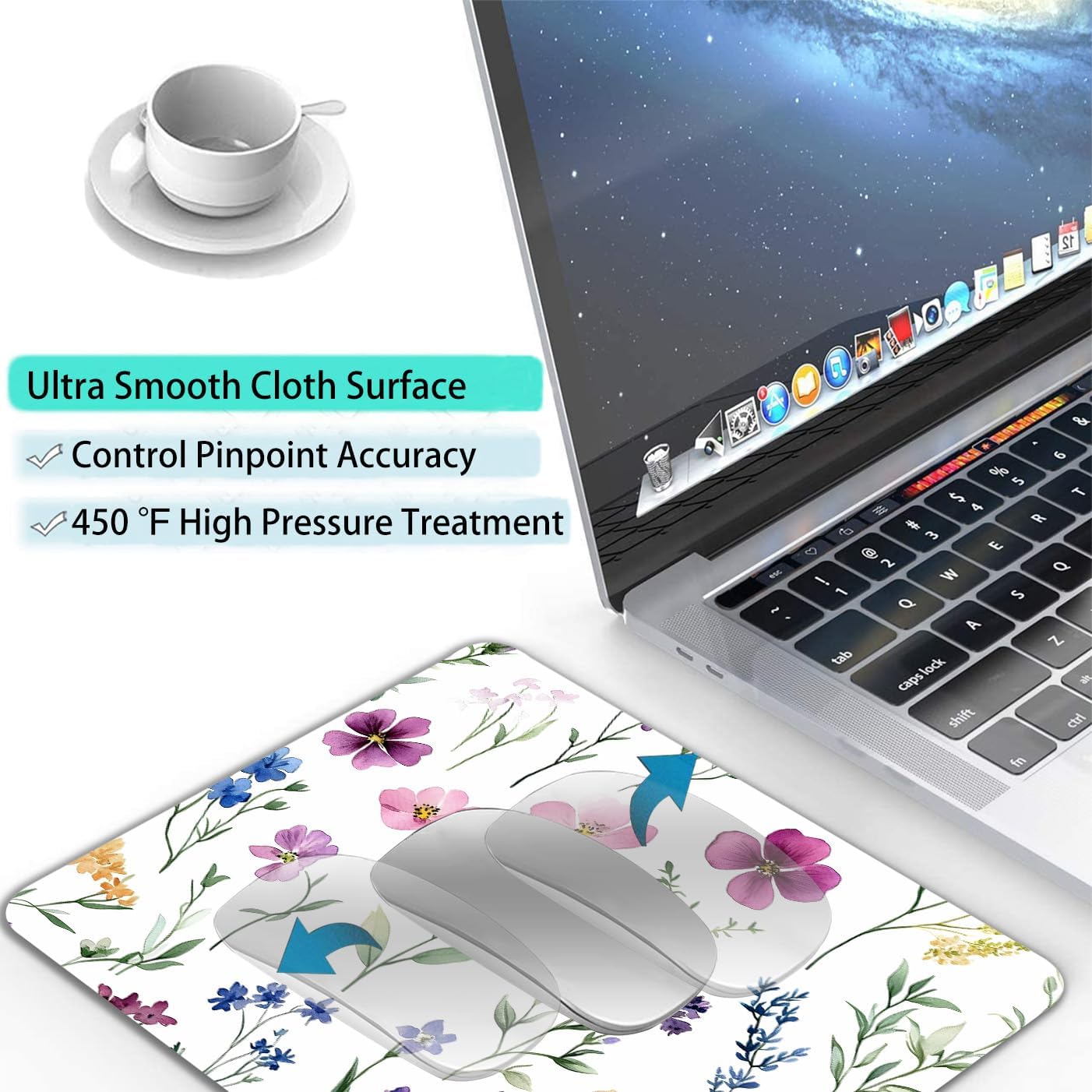 Watercolor Flower Wildflowers Floral Custom Mouse Pad with Non-Slip Rubber, Small Square Design for Wireless Laptop & Computer Mouse Pads for Desk, 9.5 x 7.9 inch Smooth Surface for Gaming & Office