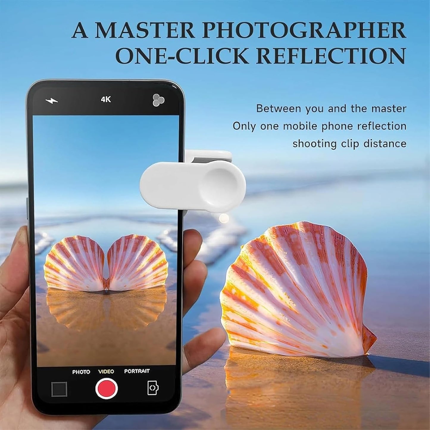 Mirror Effect Lens - Capture Stunning Reflections Instantly, Mirror for Phone to Use Back, Smartphone Camera Mirror Reflection Clip Kit, Reflection Mirror for Outdoor Travel Photography (Black+White)