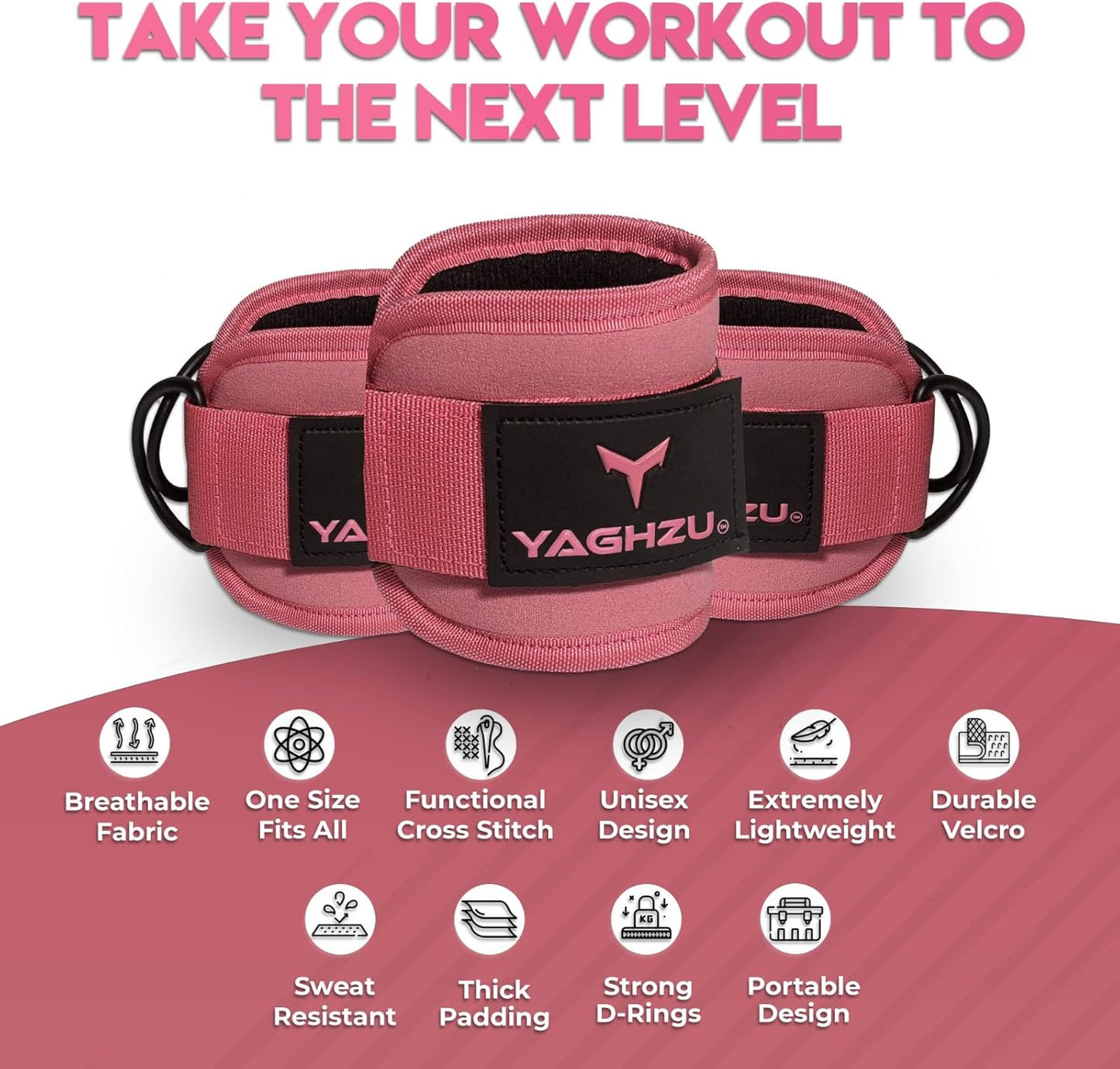 Ankle Straps for Cable Machines Women - Adjustable Gym Ankle Strap for Cable Machine, Neoprene Padded Cable Straps, Durable Leg Strap with Cable Cuff, Glute Kickback Ankle Strap with D Rings